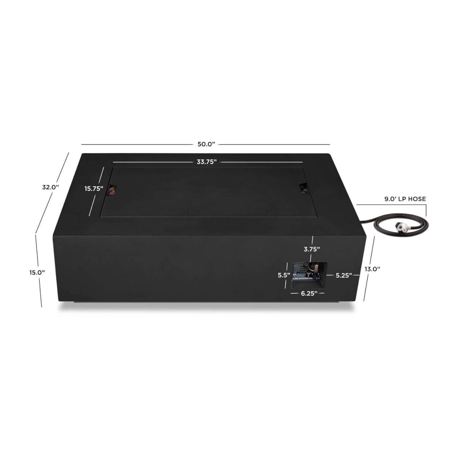 Lakeview SCC9813LPBLK Elysian 50-Inch Rectangle Propane Fire Table w/ NG Conversion Kit - Black - Dimensions thumbnail
