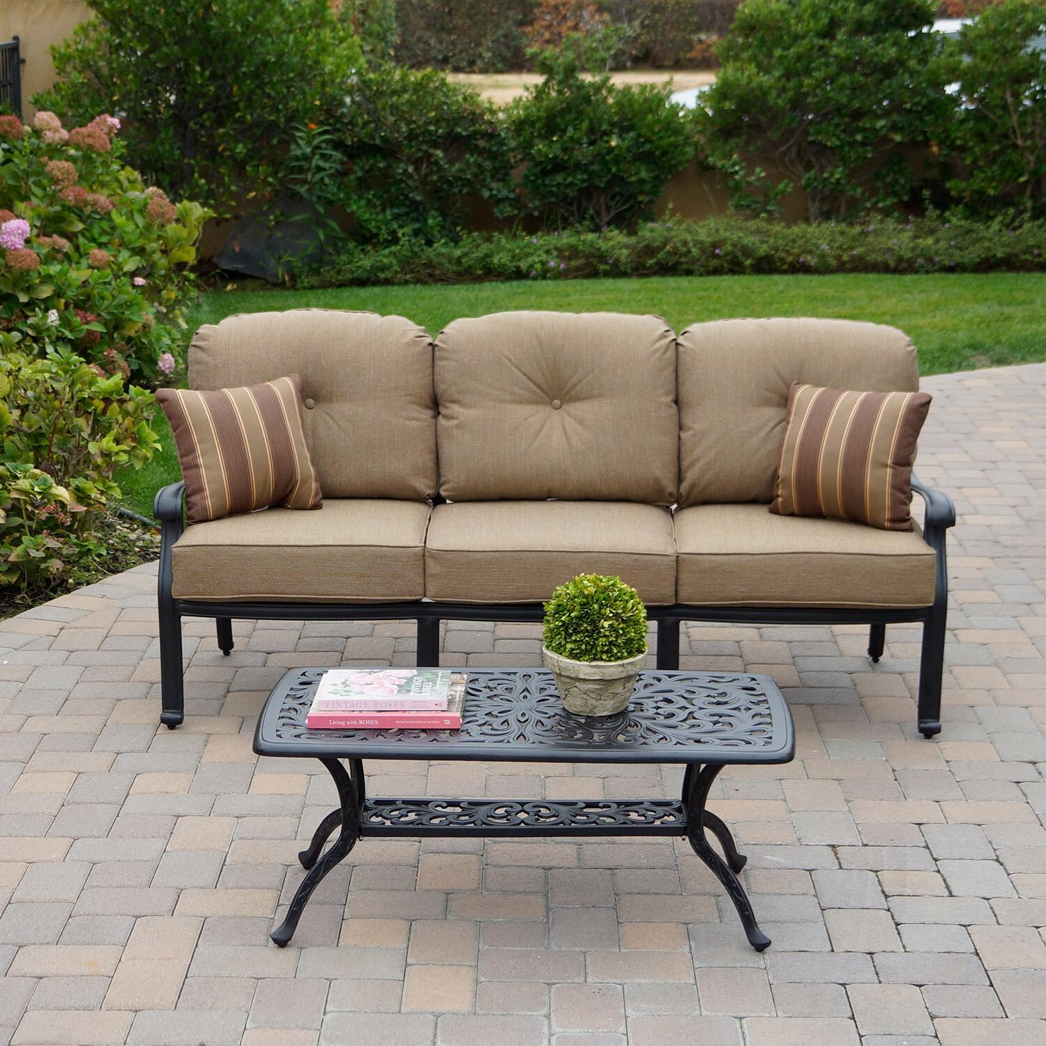 Elisabeth 2 Pc Cast Aluminum Seating Set w/ Series 80 Coffee Table in Antique Bronze by Darlee - Lifestyle thumbnail