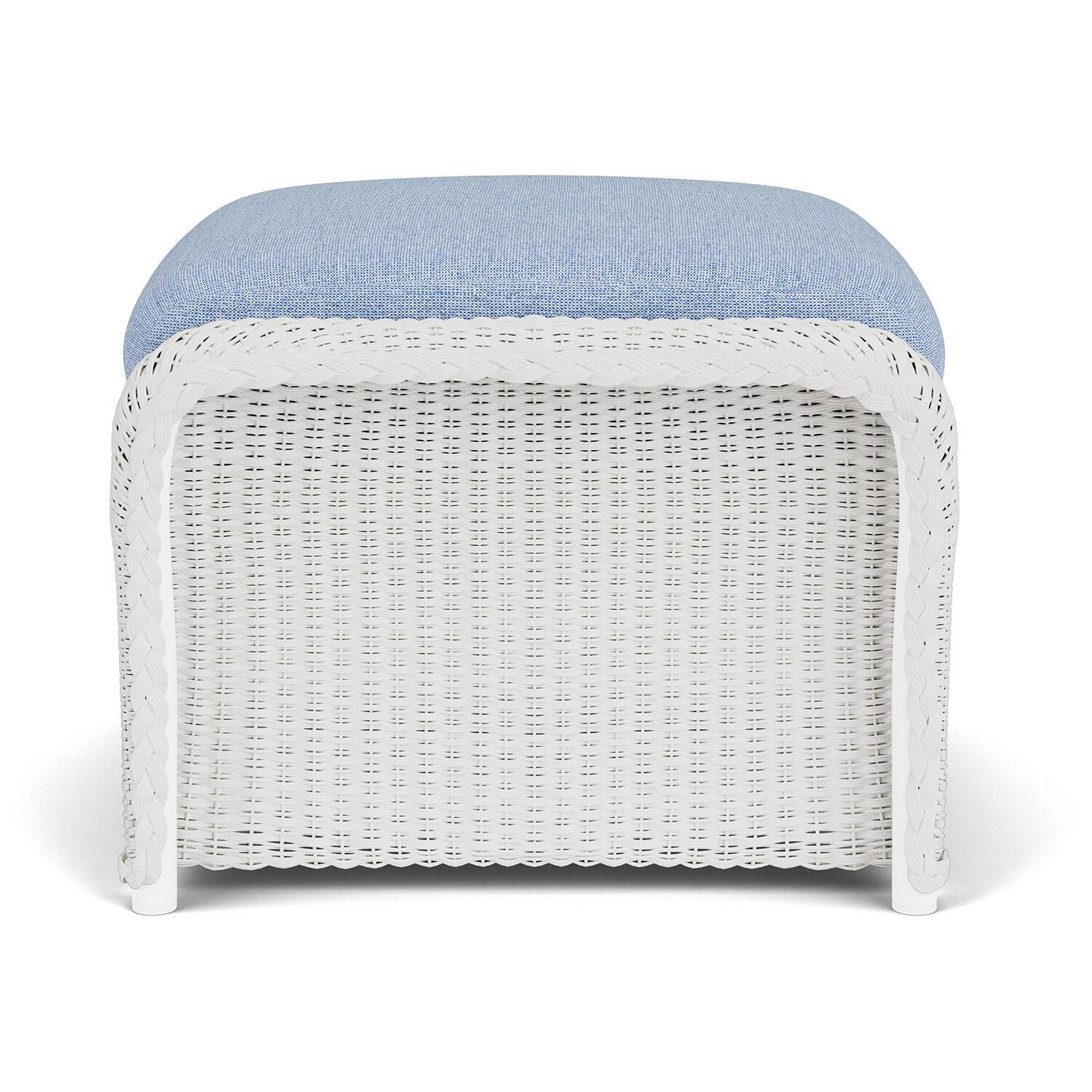 Lloyd Flanders Weekend Retreat Woven Ottoman in Matte White Finish W/ Demo Skyway Fabric - Side thumbnail
