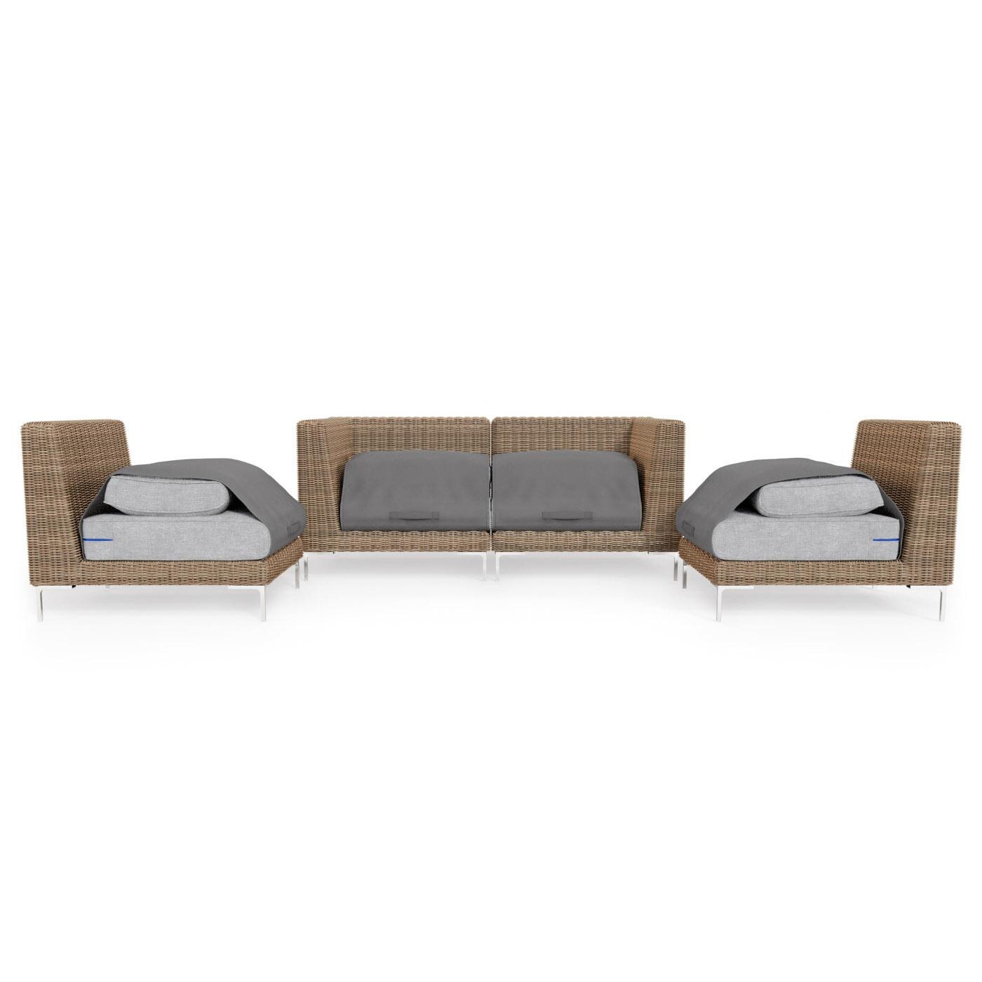 Outer Brown Wicker Outdoor Loveseat with Armless Chairs - 4 Seat W/ OuterShell Cover - Pacific Fog Gray image