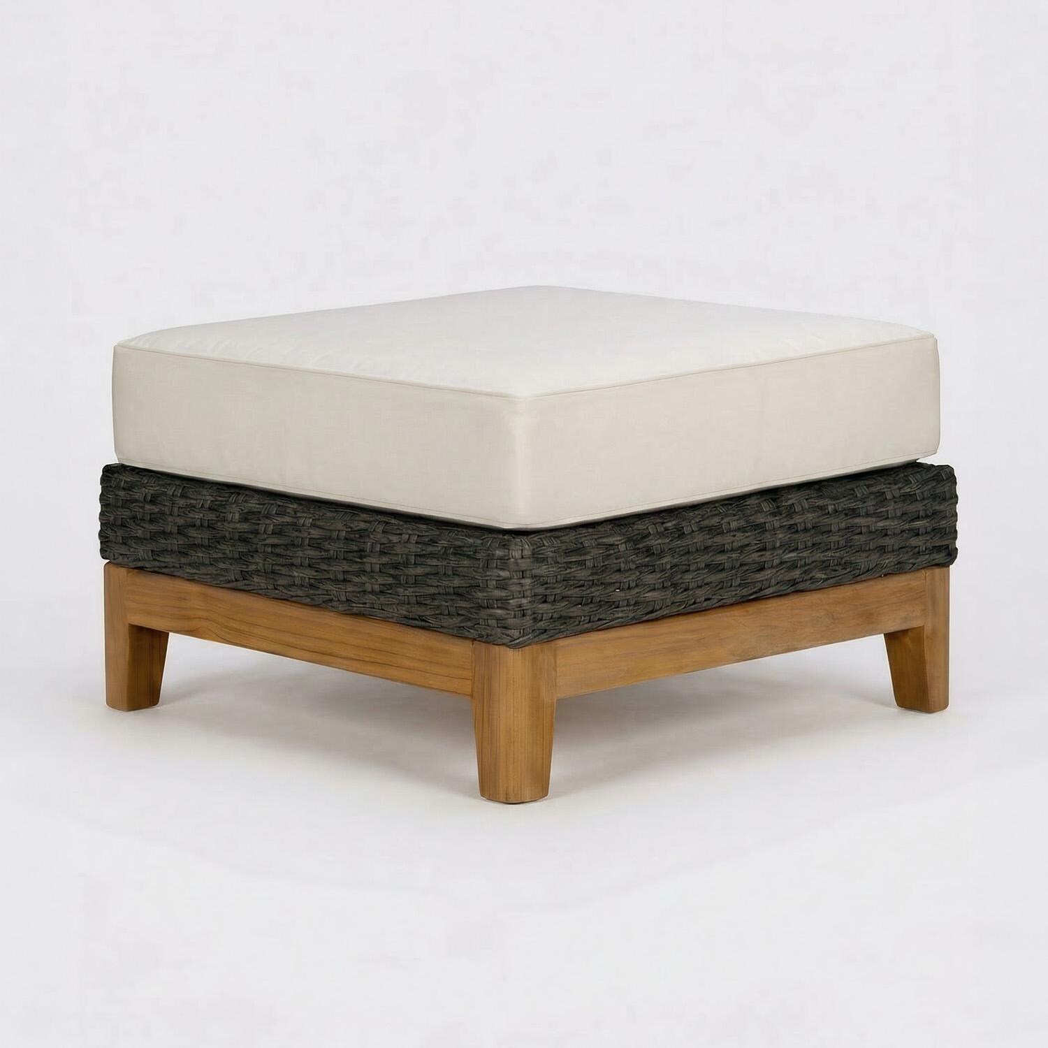 Boca Wicker Ottoman w/ Sunbrella Cushion in Gray/Canvas Natural by Royal Teak Collection