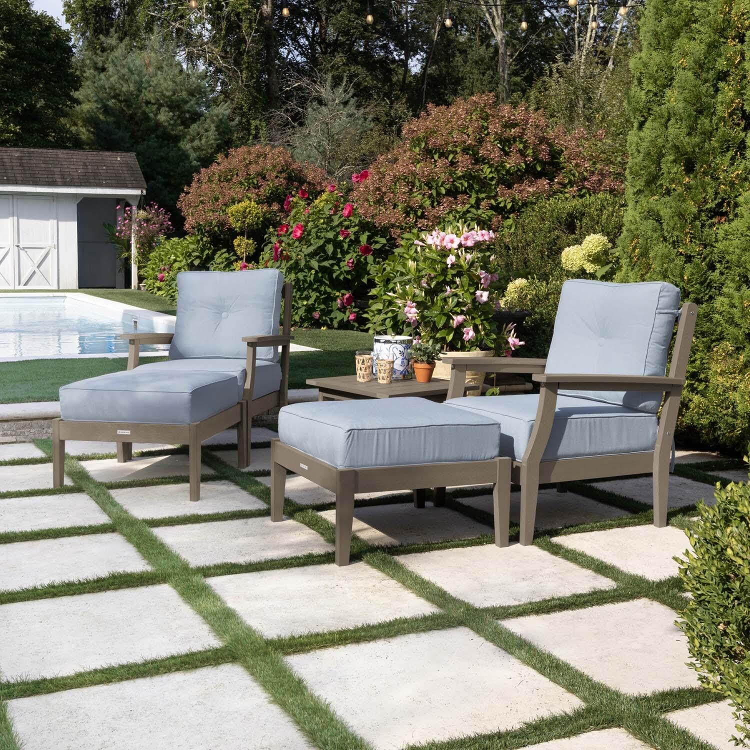 Blushing Bay 5 Pc Recycled Plastic Seating Set in Bliss Dew/Woodland Brown by Lakeview Outdoor Designs - Right Angled - Lifestyle thumbnail