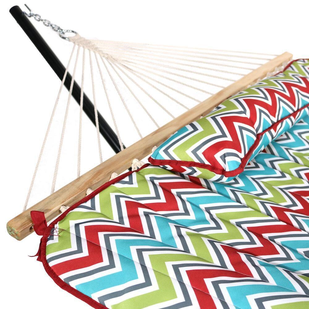 Ultimate Patio Rope Hammock w/ Stand, Pad, & Pillow - Multi-Color Chevron - Close-Up thumbnail