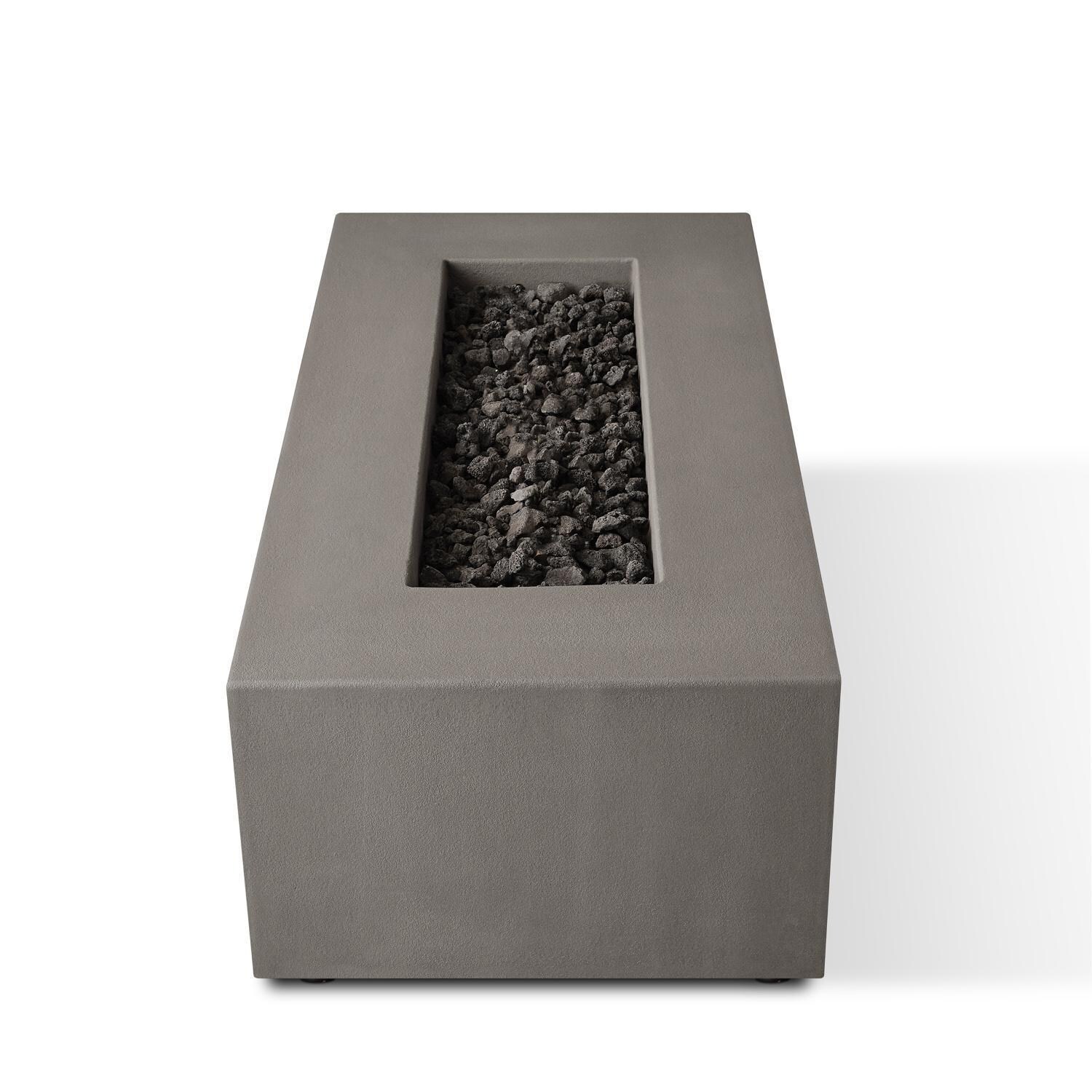 Olliewood 364NG-FLNT 60 Inch Rectangular Glass Fiber Reinforced Concrete Natural Gas Fire Pit Table in Flint by BBQGuys Signature - Top View - White Background thumbnail