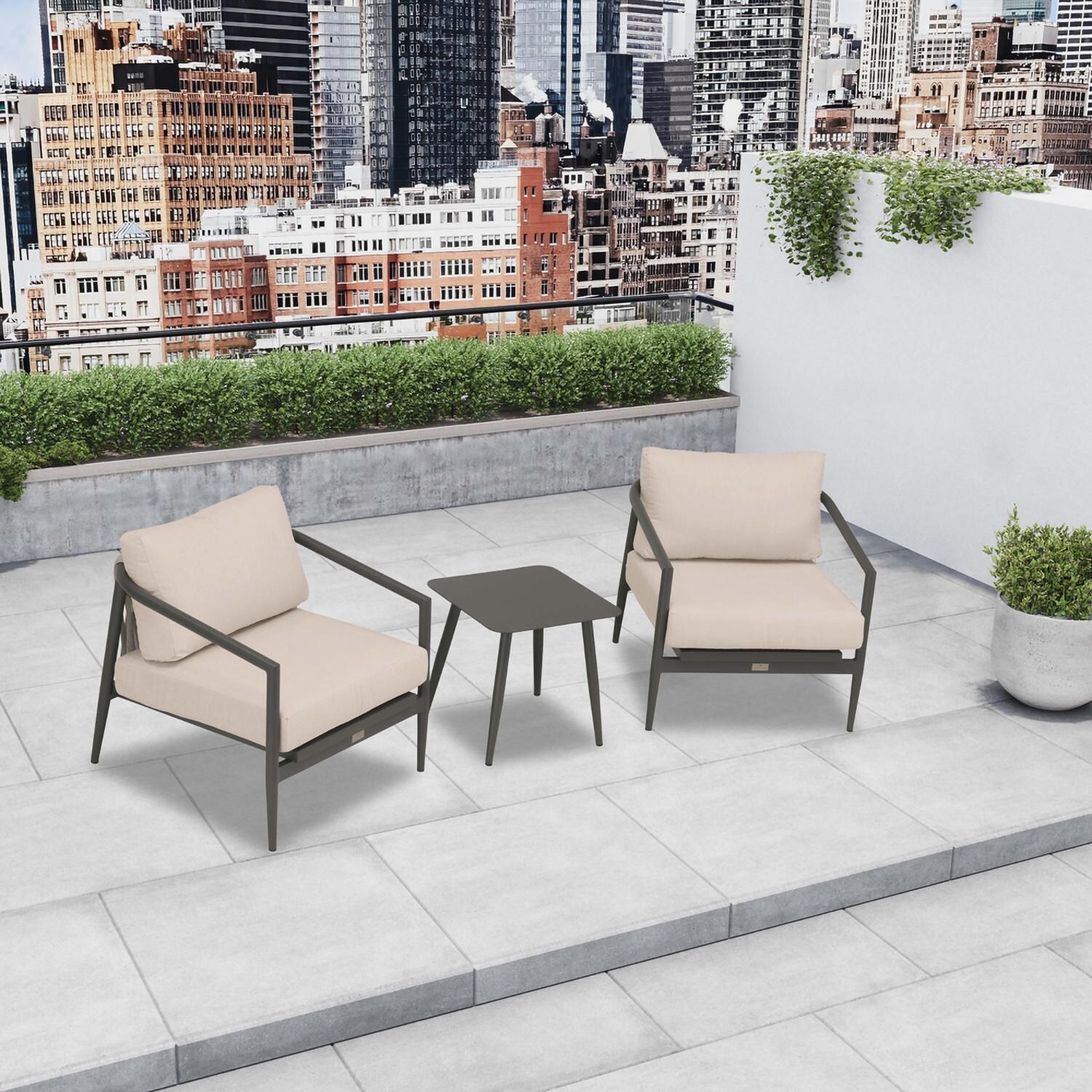 Lakeview Midnight Cove 3 Pc Aluminum Club Chair Seating Set in Slate/Pebble Gray/Canvas Flax - Top - Lifestyle thumbnail