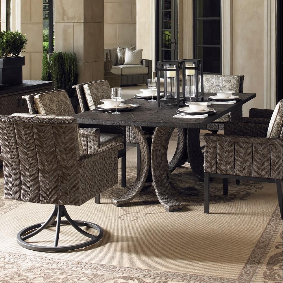 Tommy Bahama 3230-876 Blue Olive Wicker Patio 84 Inch Dining Table w/ Weatherstone Top - On the Patio thumbnail