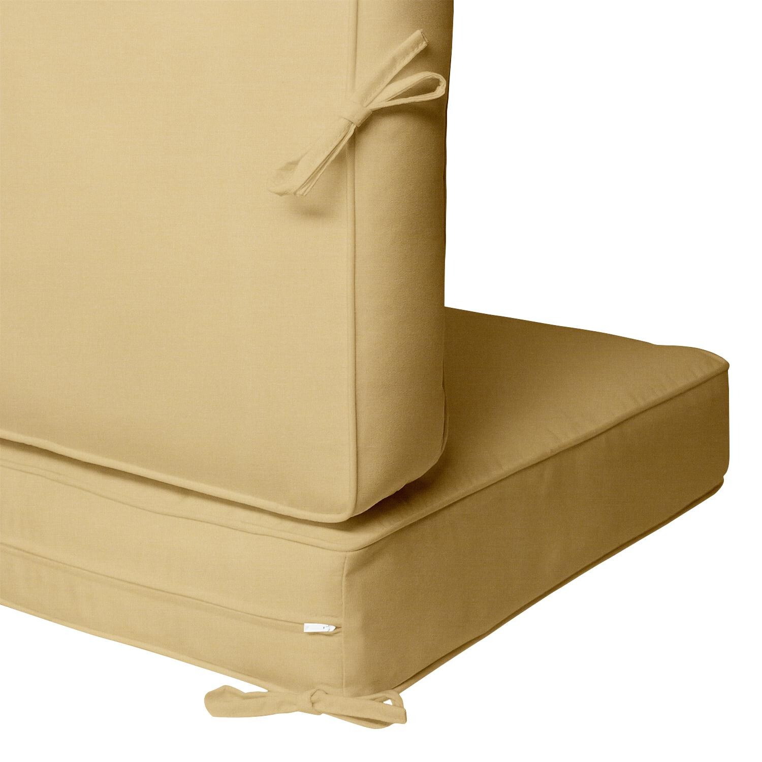 Sunbrella Canvas Wheat 4 Piece Medium Outdoor Replacement Loveseat Cushion Set W/ Piping By UltimatePatio.com - Zipper and Tie Detail thumbnail