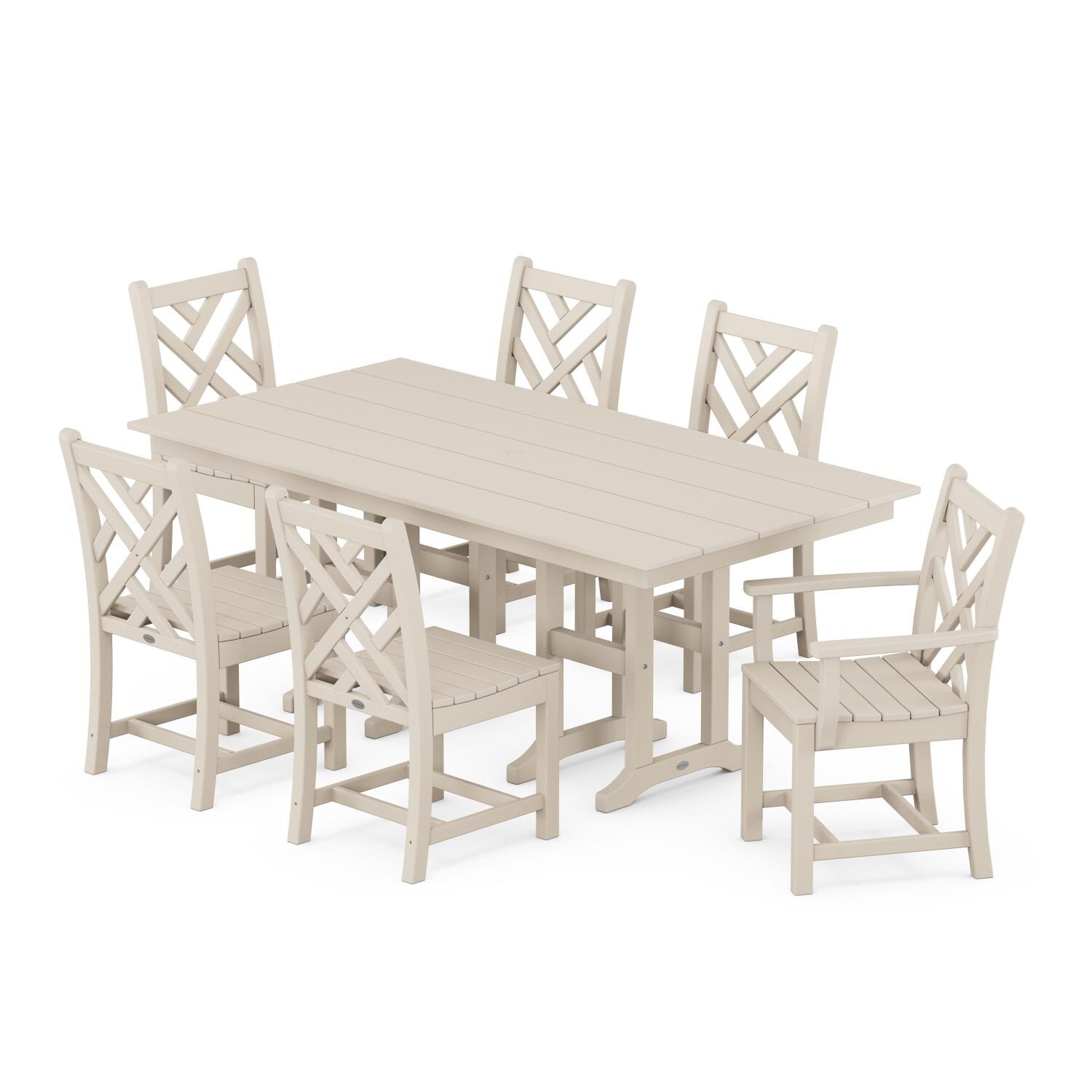 POLYWOOD Chippendale 7-Piece Farmhouse Dining Set - Sand
