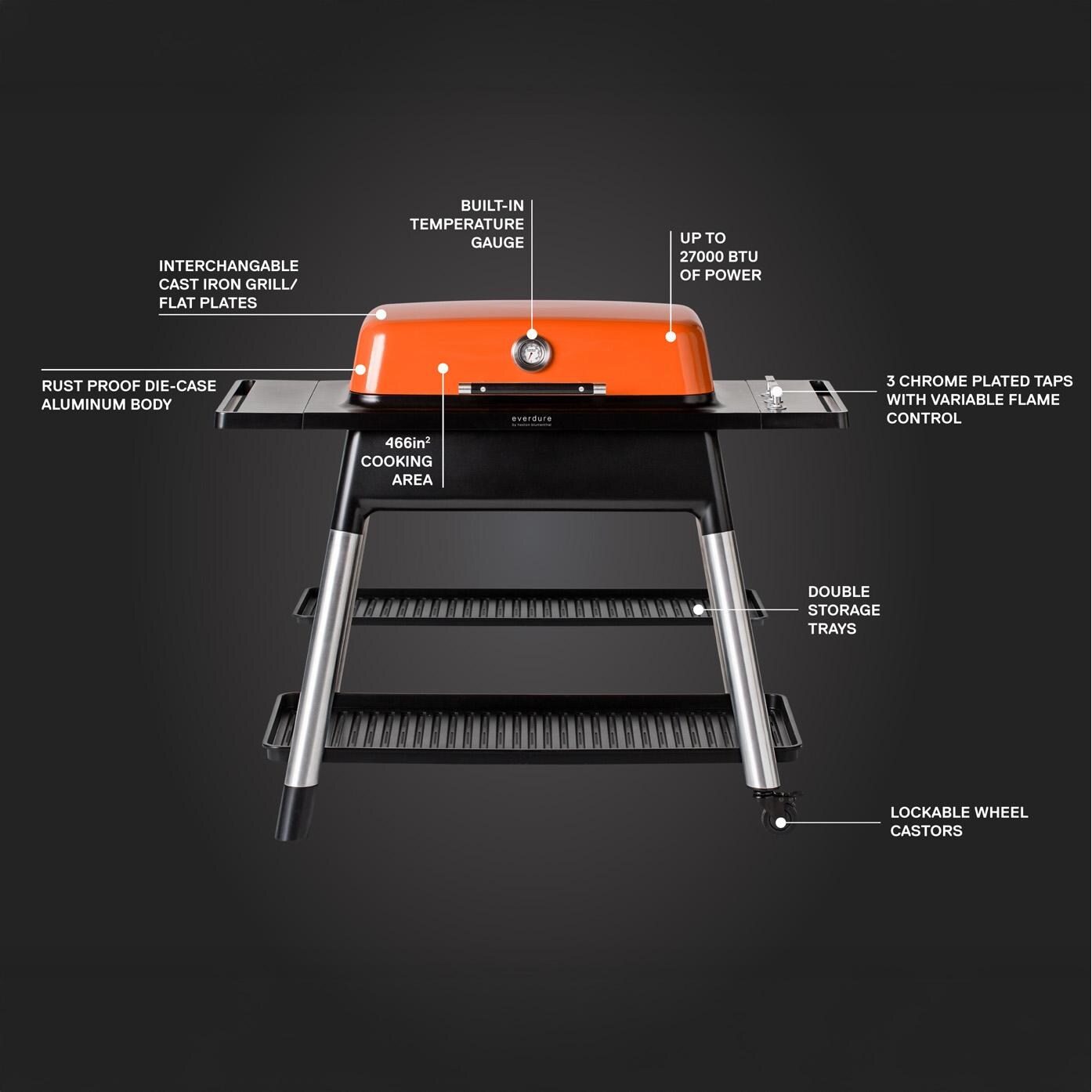 Everdure E3G3O Everdure FURNACE Gen 2 3 Burner Propane Grill w/ Stand - Orange - E3G3O - Features - Detail thumbnail
