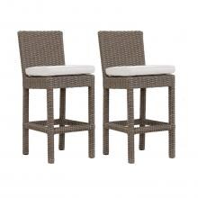 Coronado 2 Piece Wicker Patio Bar Stool Set W/ Sunbrella Canvas Flax Cushions By Sunset West image