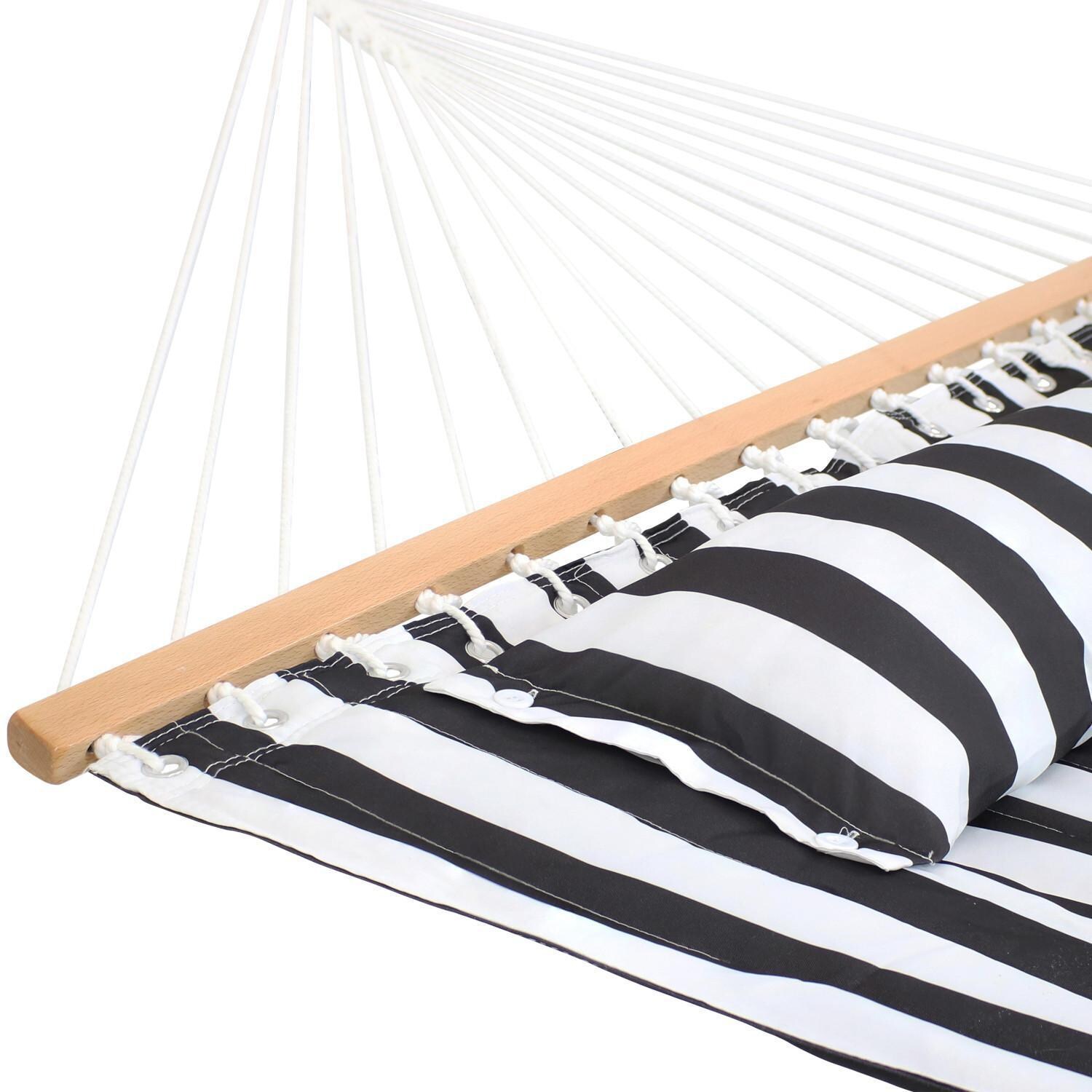 Ultimate Patio Quilted Double Hammock w/ 15-Foot Steel Beam Stand & Pillow - Black Stripe - Hammock Bed Detail thumbnail
