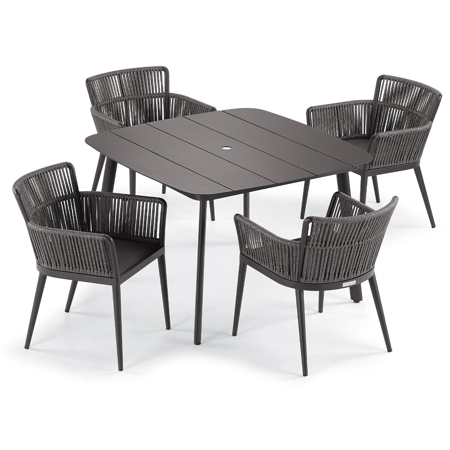 Nette 5 Pc Powder-Coated Aluminum Dining Set in Ninja/Pewter/Carbon By Oxford Garden - White Background thumbnail