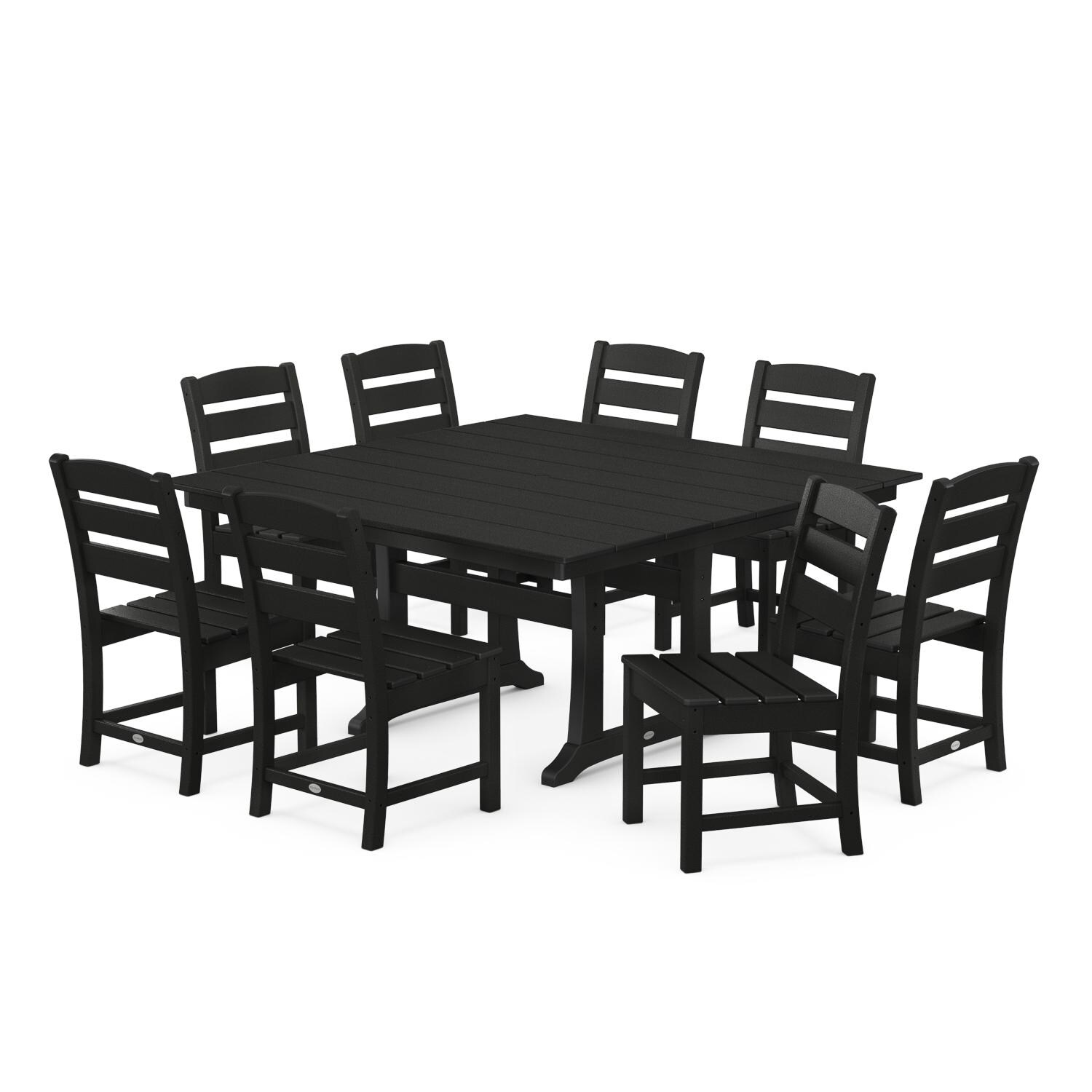 POLYWOOD PWS661-1-BL Lakeside 9-Piece Farmhouse Trestle Dining Set - Black thumbnail