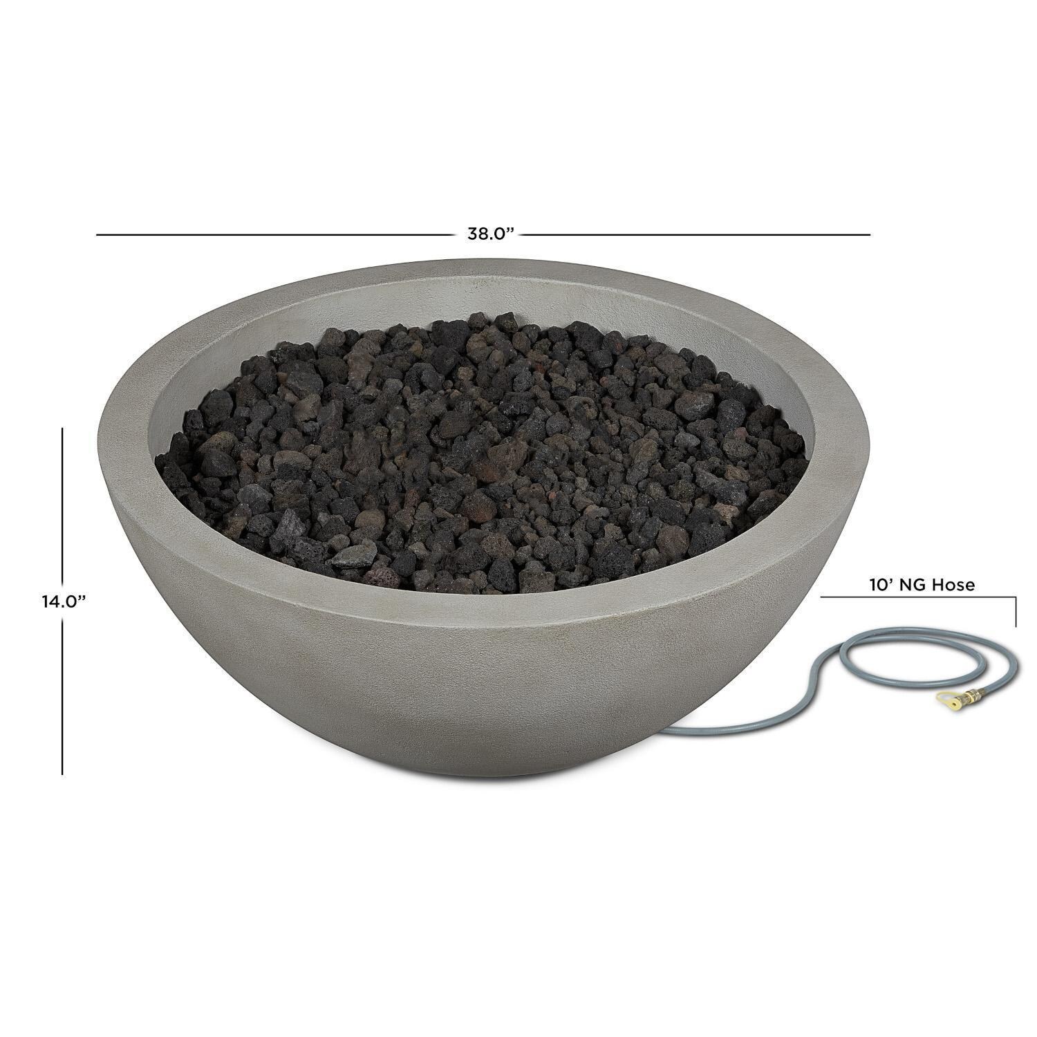 Dustyview 38 Inch Round Glass Fiber Reinforced Concrete Natural Gas Fire Bowl in Shade by BBQGuys Signature - Dimensions - Diagram thumbnail
