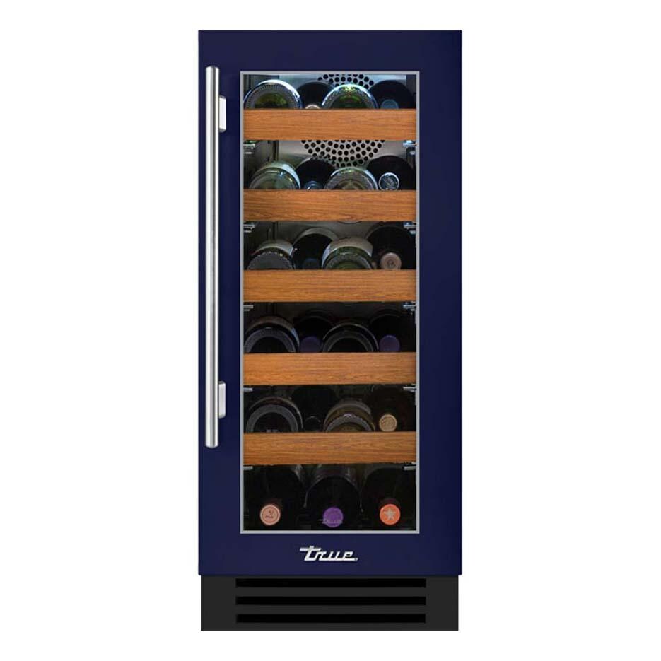 True TWC-15-R-OG-C~DSK-078-H04 15 Inch 23 Bottle Right Hinge Glass Door Outdoor Wine Cabinet - Cobalt w/ Stainless Steel Handle - White Background thumbnail
