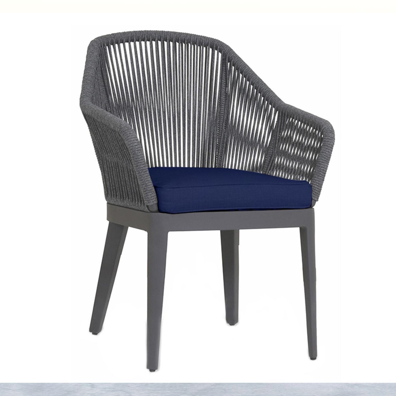 Milano Olefin Rope & Aluminum Patio Dining Chair in Echo Midnight w/ Self Welt By Sunset West - Display - White Background thumbnail