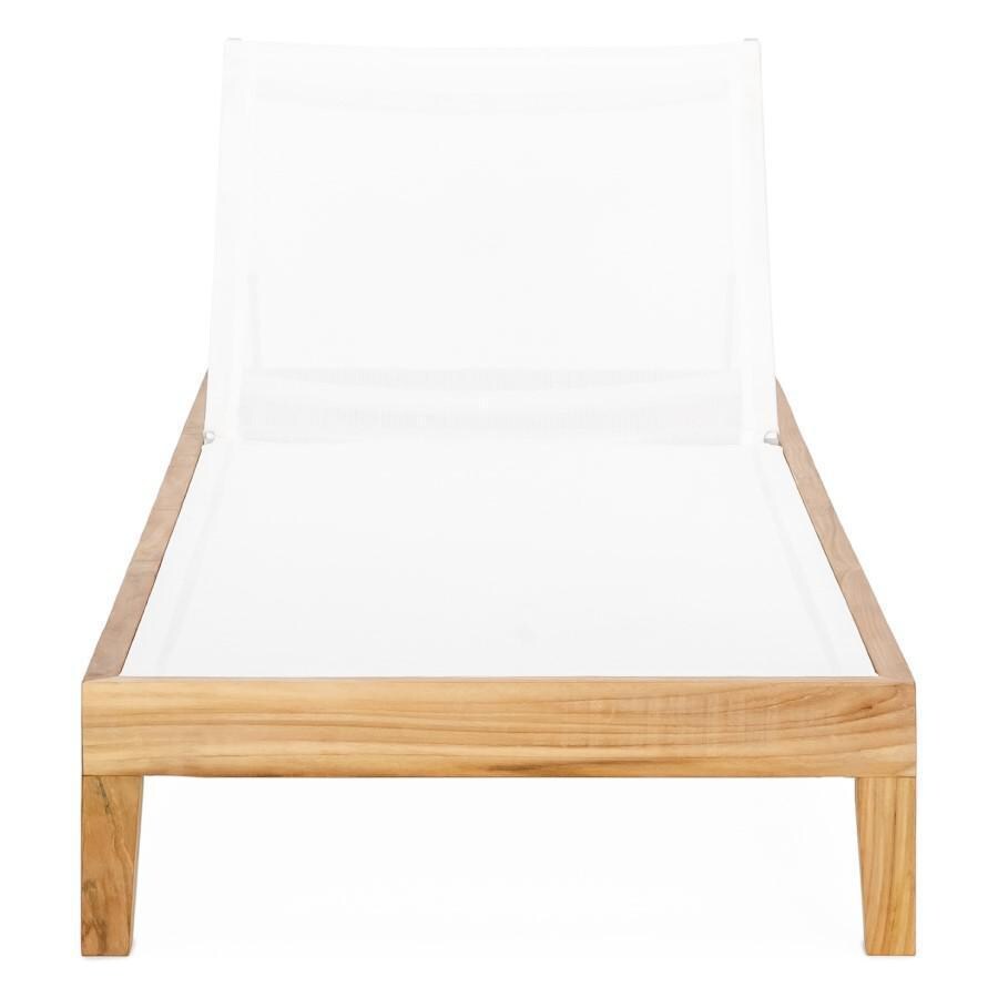 Teak + Table Monday Teak Patio Chaise Lounge W/White Sling - Front - White Background thumbnail