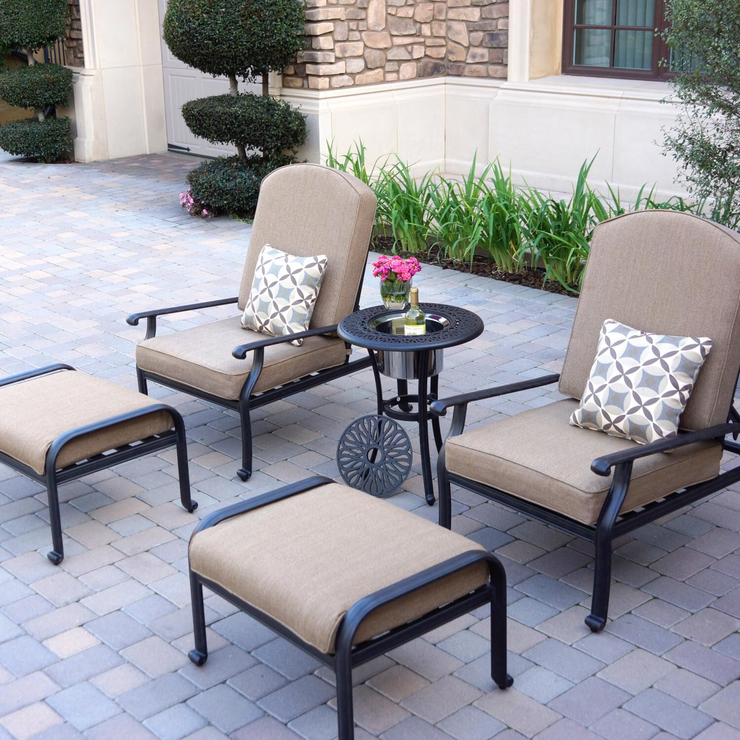 Darlee DL709-5PC-707RQP Elisabeth 5 Piece Cast Aluminum Patio Conversation Set W/ Ice Bucket Insert & Sesame Cushions  thumbnail