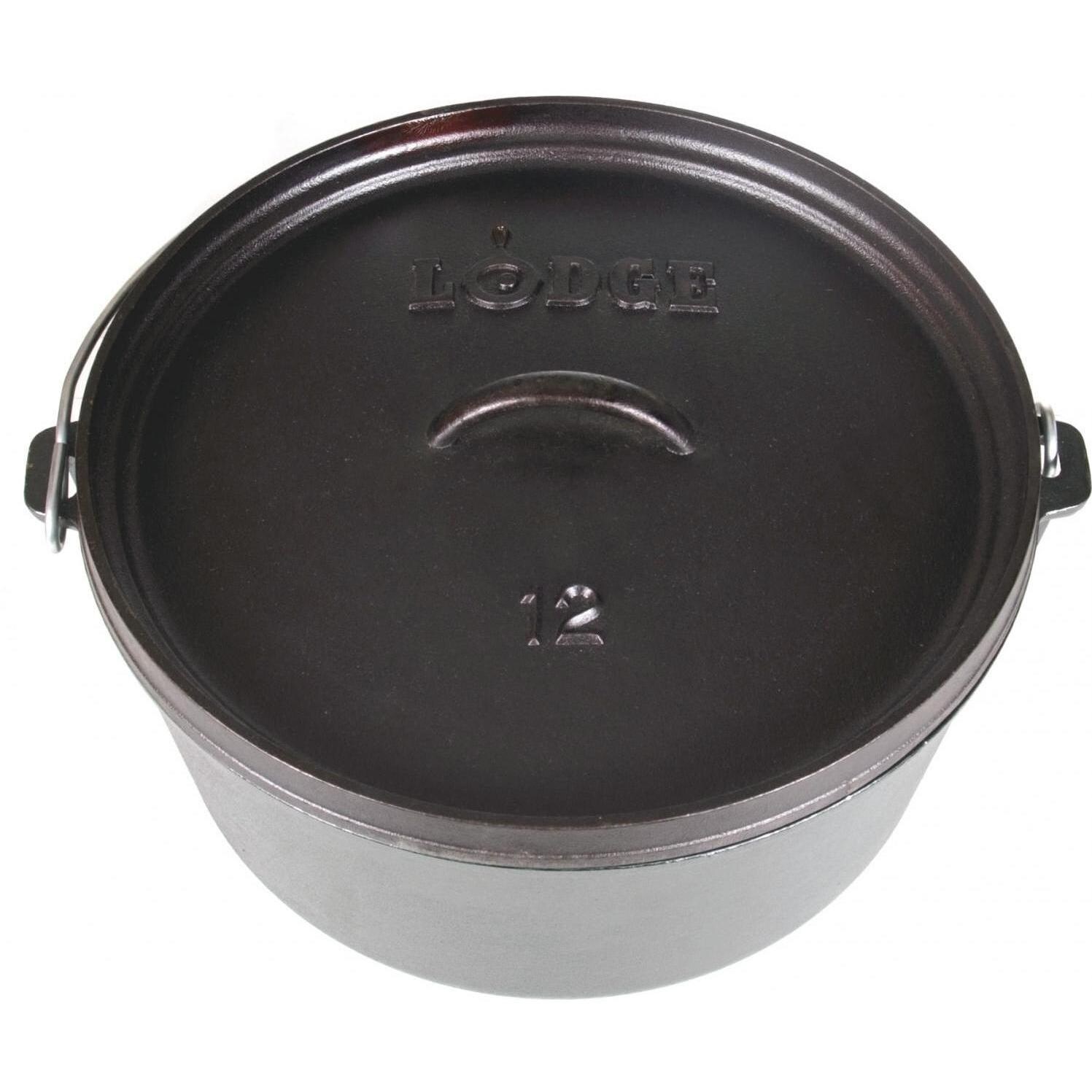 Lodge 8 Quart Seasoned Cast Iron Camping Dutch Oven - Top View thumbnail