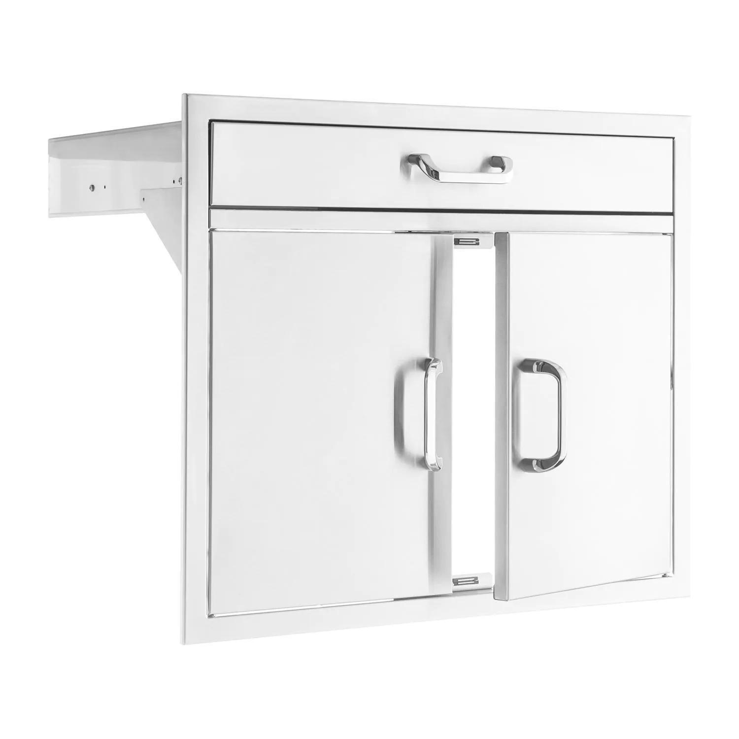 BBQGuys Signature 30-Inch Stainless Steel Double Door & Single Drawer Combo - Traditional - Door Open - White Background thumbnail