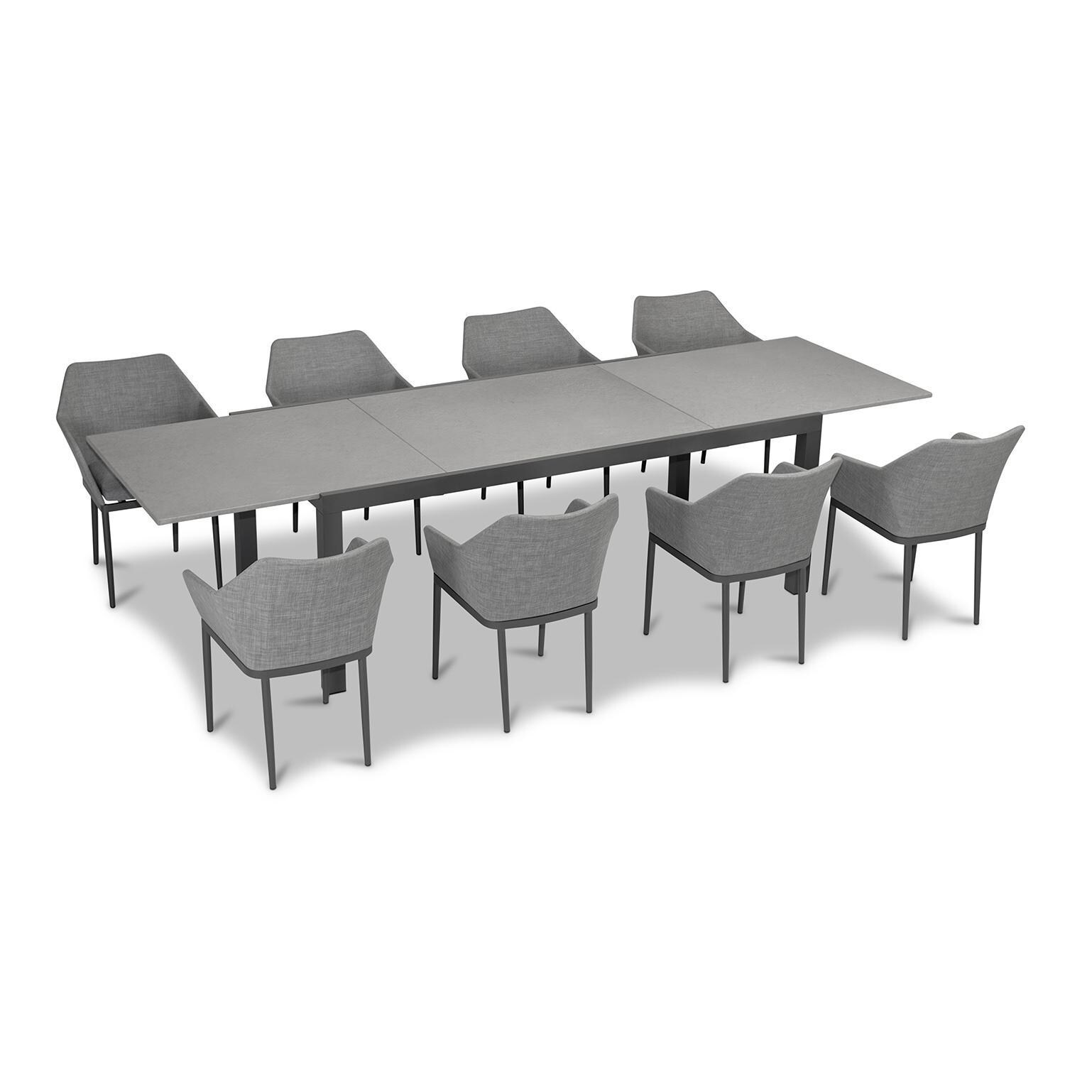 Starlook Bay 9 Pc Aluminum Extendable Dining Set in Slate/Concrete by Lakeview - Top View With Table Extended - White Background thumbnail