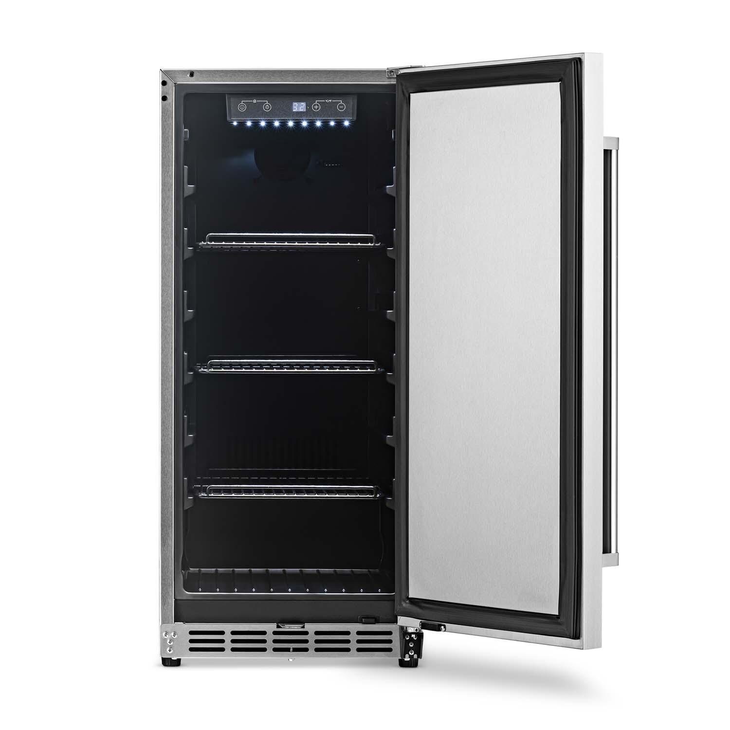 NewAir NCR032SS00 15 Inch 90 Can Right Hinge Commercial Built-in Outdoor Beverage Cooler - Stainless Steel - Empty w/ Door Open Front View - White Background thumbnail
