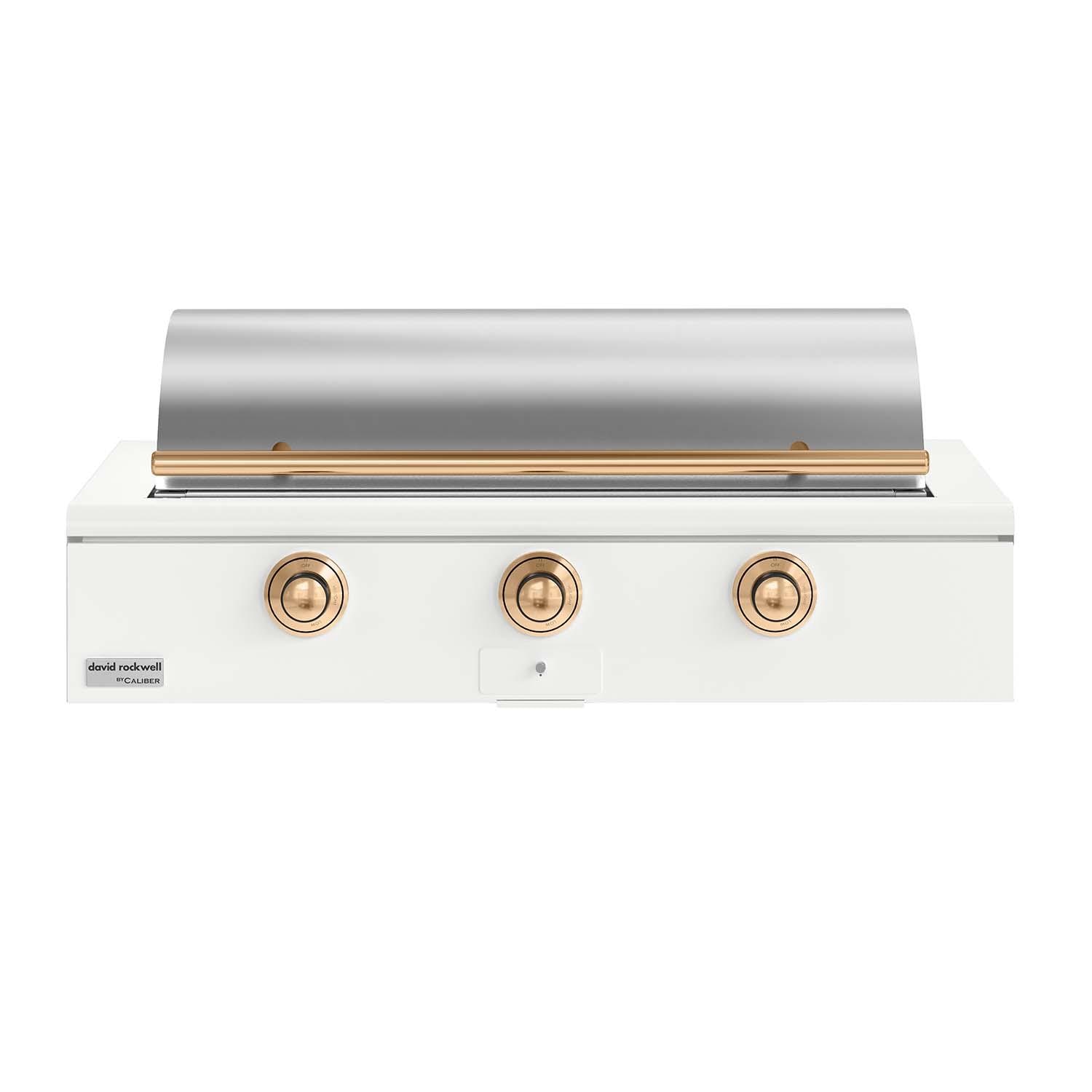 Caliber CRG-48BN00-A-030-H08 48-in Natural Gas Built-In Rockwell Grill - Matte White w/ Gold Hardware - Closed Lid - White Background thumbnail