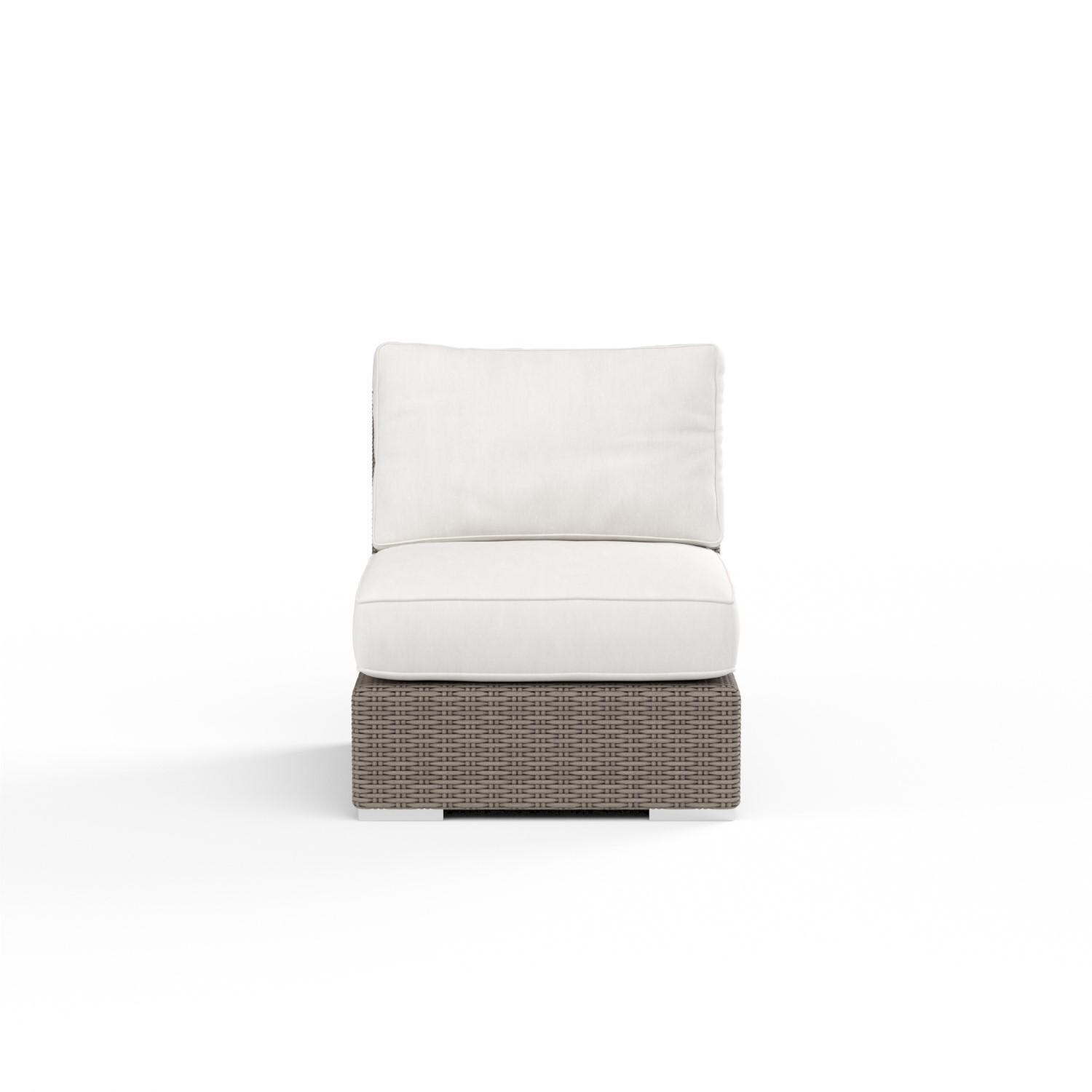 Coronado Resin Wicker Armless Club Chair in Canvas Flax w/ Self Welt by Sunset West - Front - White Background thumbnail