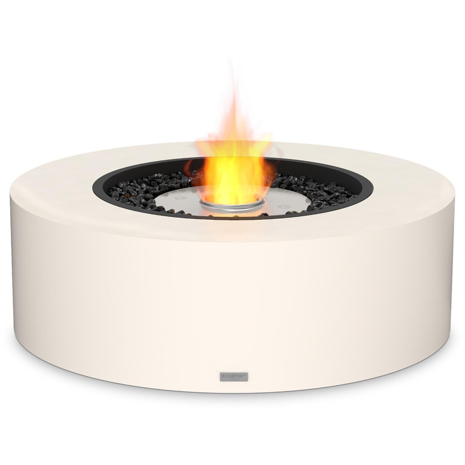 EcoSmart Fire ESF.O.ARK.40.BO Ark 40 Inch Stainless Steel Burner Round Concrete Ethanol Fire Pit Table in Bone - Small Flame - White Background thumbnail