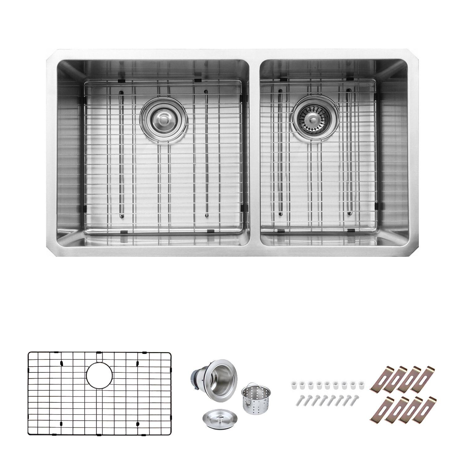 BBQGuys Signature BBQ-3319RDBLSNK-SS Undermount Stainless Steel 33-Inch 60/40 Reversible Double Bowl Kitchen Sink W/ Grids & Strainer Drains thumbnail