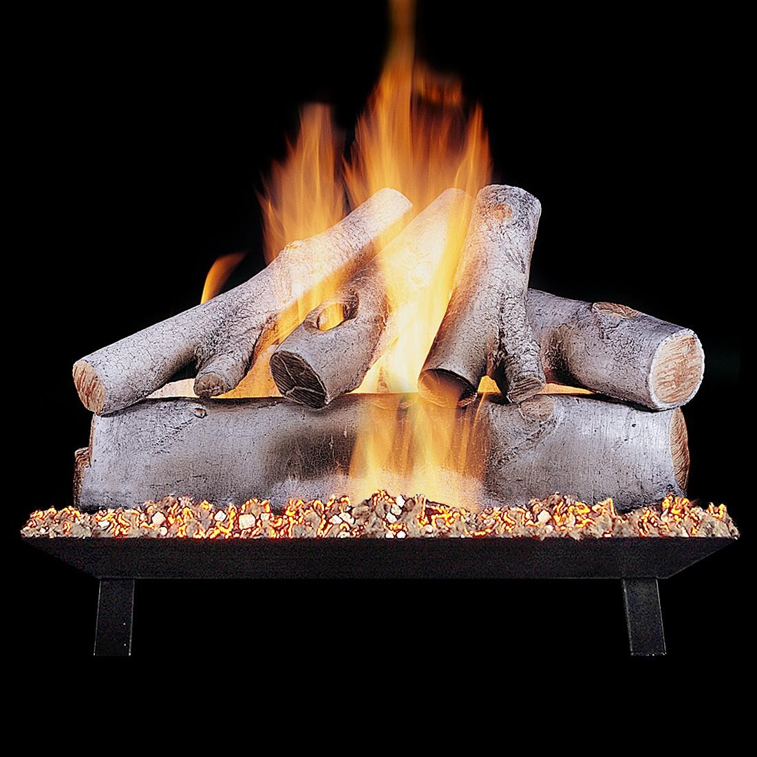 Rasmussen 24-Inch White Birch Gas Log Set With Vented Valve Vanisher Natural Gas Custom Pan Burner - Electronic Variable Remote thumbnail