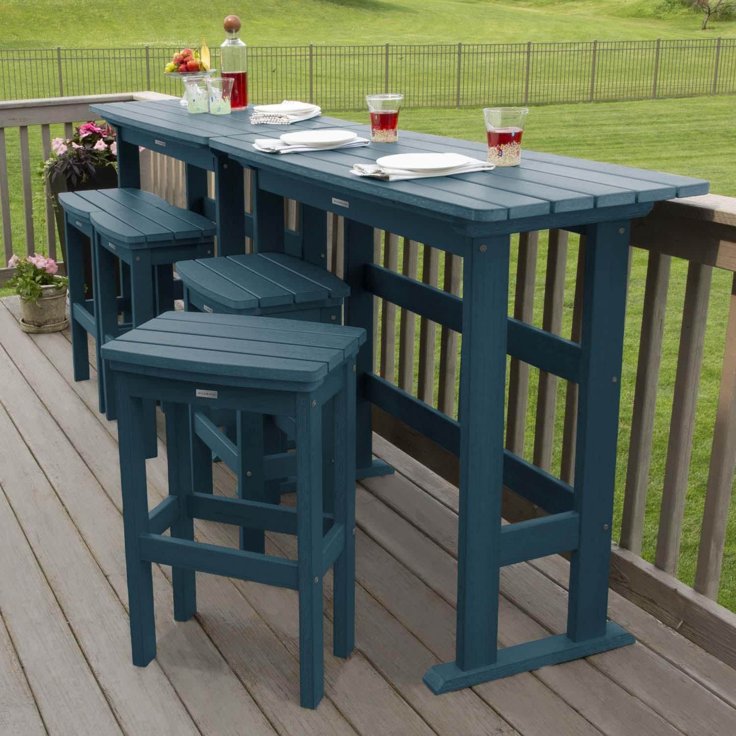Hart Lane 6 Pc Recycled Plastic Bar Height Dining Set in Federal Blue By Lakeview Outdoor Designs - Alternate Configuration - Lifestyle thumbnail