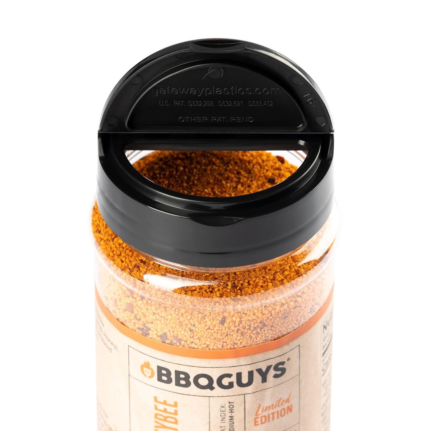 BBQGuys Signature x Spiceology BBQ-RB-HB-16 Habanero Honeybee Rub - 11 Oz. - Flip Top With Large Holes thumbnail