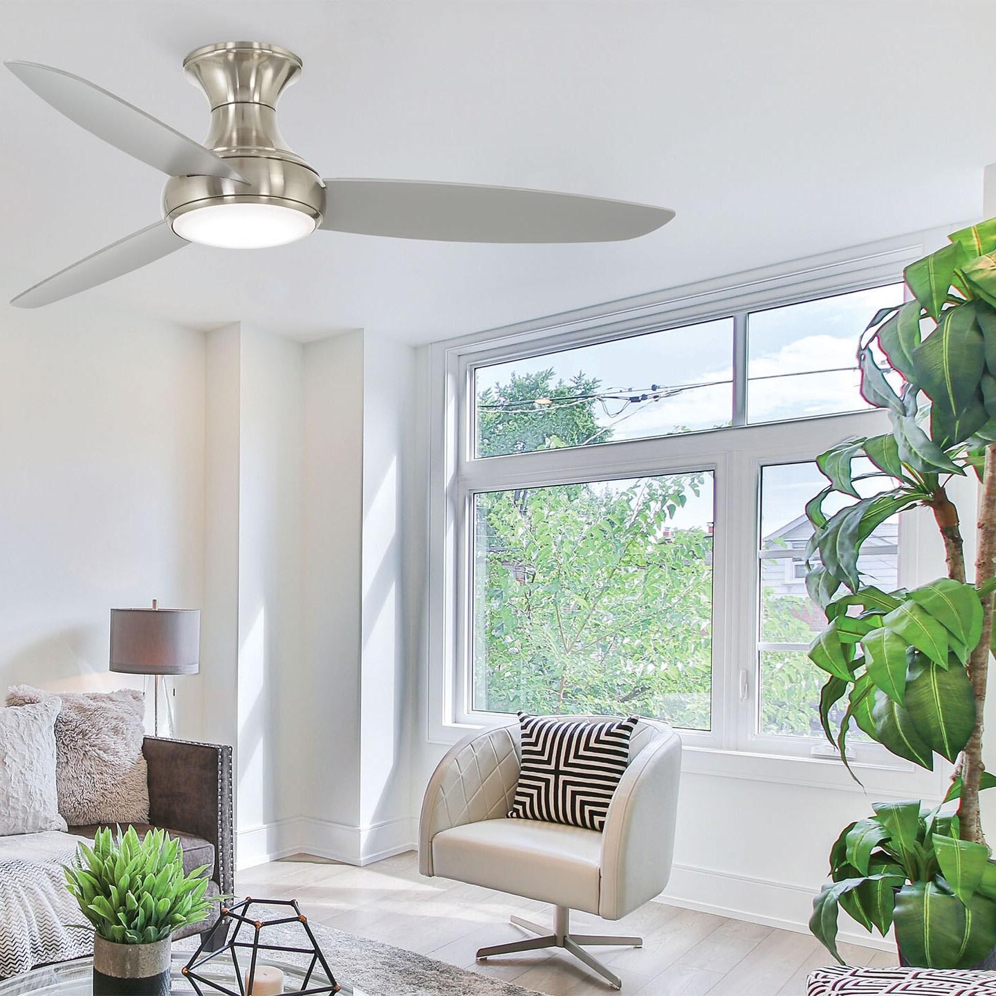 Minka-Aire F467L-CL Concept III 54-Inch 3-Blade LED Smart Ceiling Fan in Coal Finish W/ Coal Blades & Etched Opal Glass - Lifestyle (Shown in Brushed Nickel) thumbnail