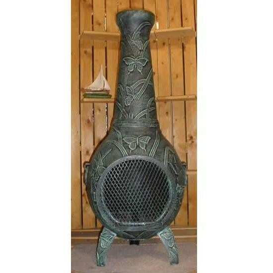 The Blue Rooster Butterfly Style Cast Aluminum Chiminea With Natural Gas Conversion Kit - Antique Green