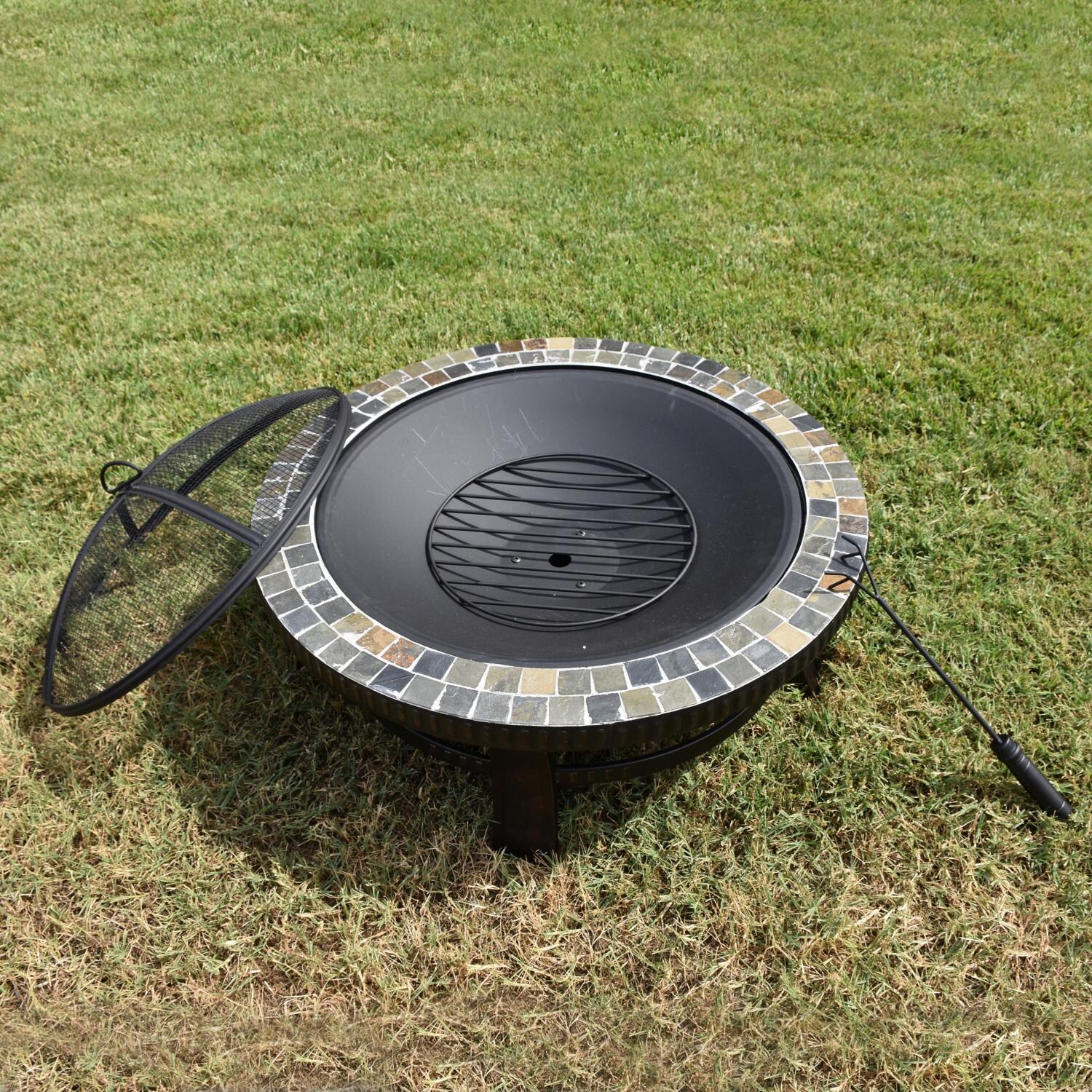 Astella 30 Inch Round Wood Burning Fire Pit Steel With Tile Astella 30 Inch Round Wood Burning Fire Pit Steel With Tile Fp302 Bbq Guys