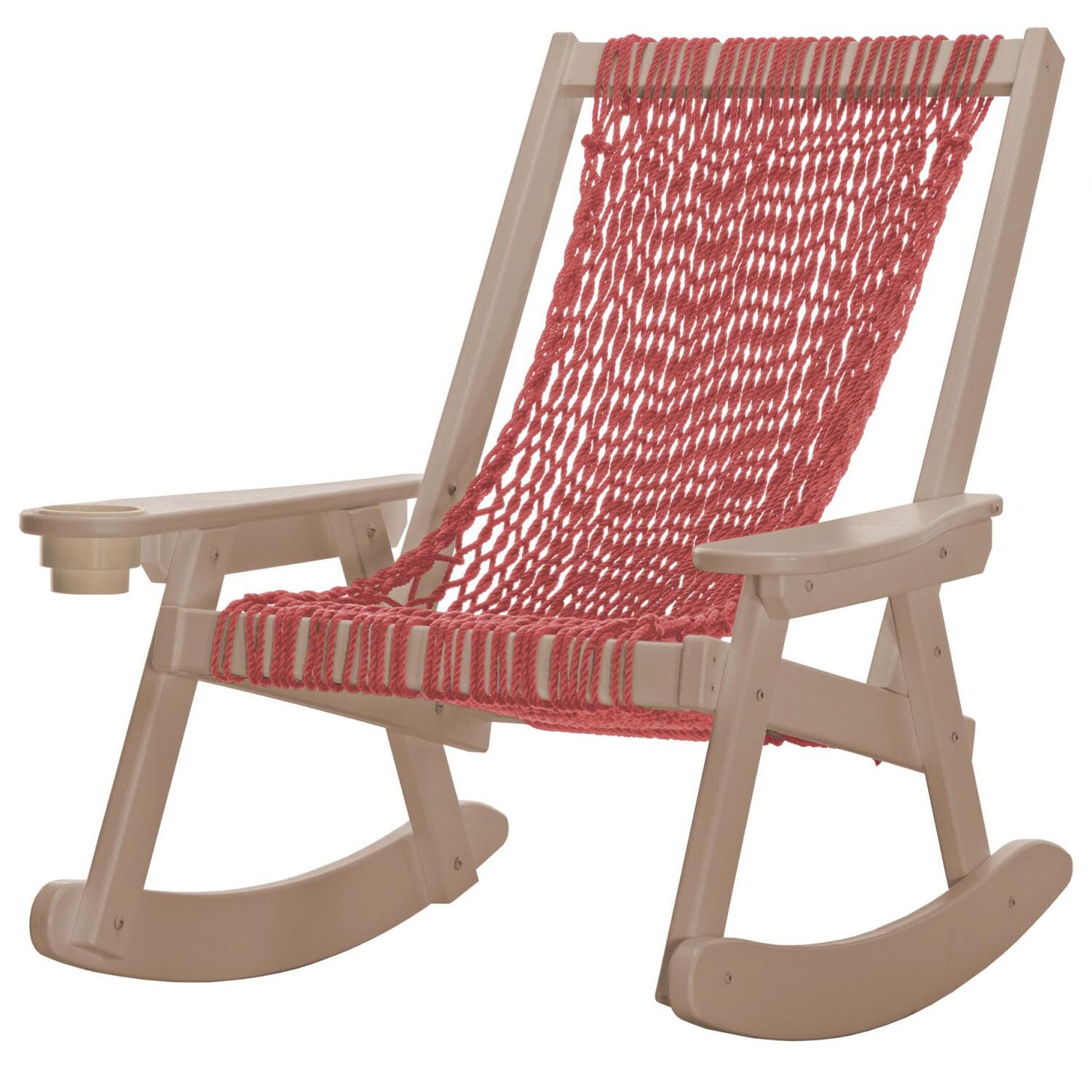 Pawleys Island Coastal DuraCord Patio Rope Rocking Chair - Garnet - Weatherwood Frame - Cupholder Not Included thumbnail