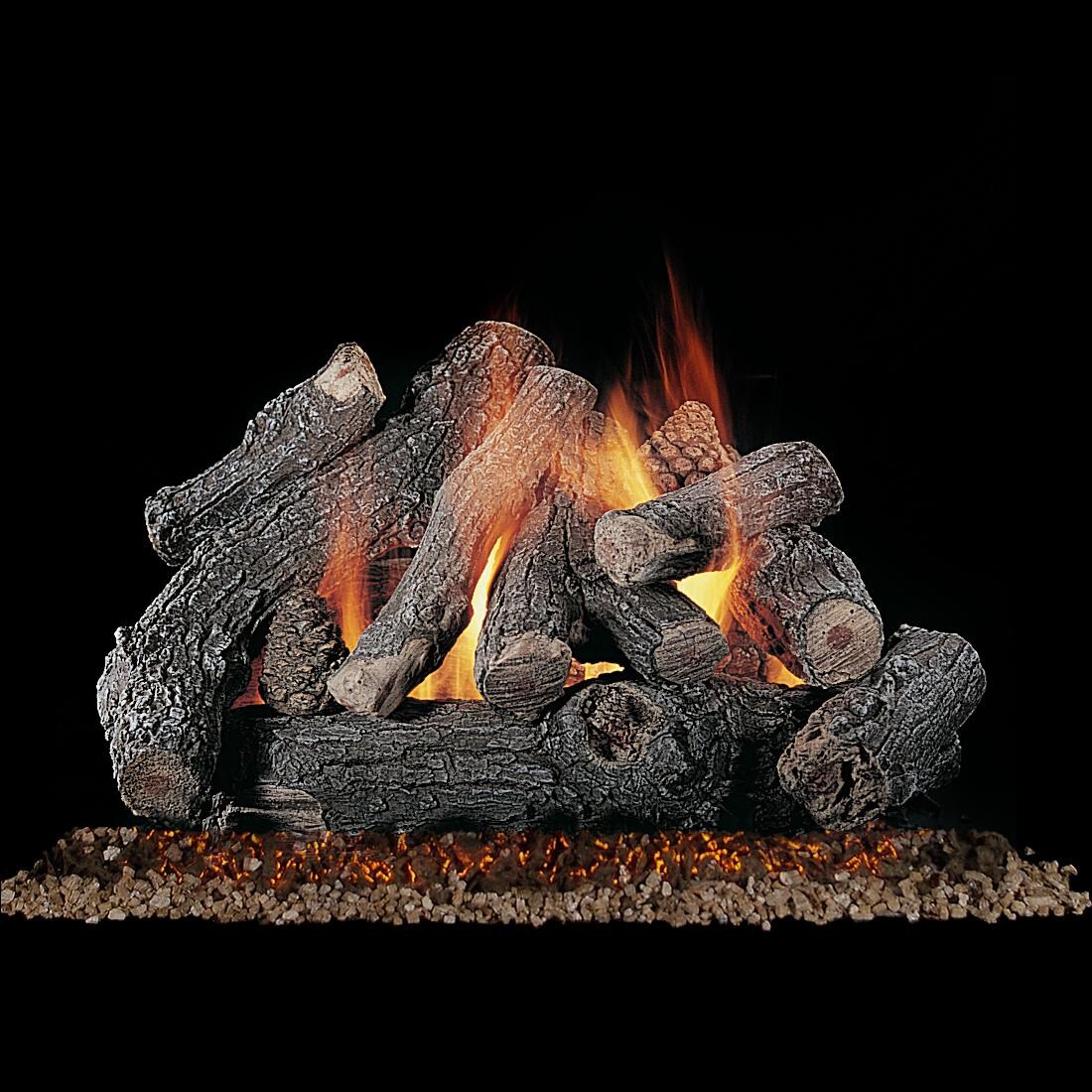 Rasmussen 24-Inch Bonfire Gas Log Set With Vented Natural Gas Custom Embers Pan Burner - Match Light