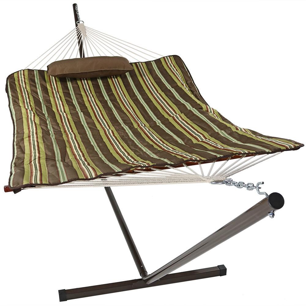 Sunnydaze Decor Rope Hammock w/ Stand, Pad, & Pillow - Desert Stripe - DL-DSRH-COMBO