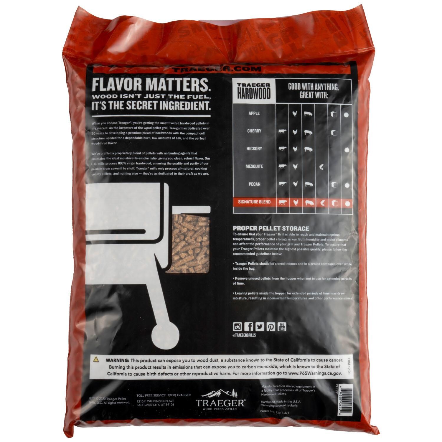 Traeger 40 Lb. Natural Hardwood Pellets - 2 Bags Of 20 Lbs - Signature Blend Back thumbnail