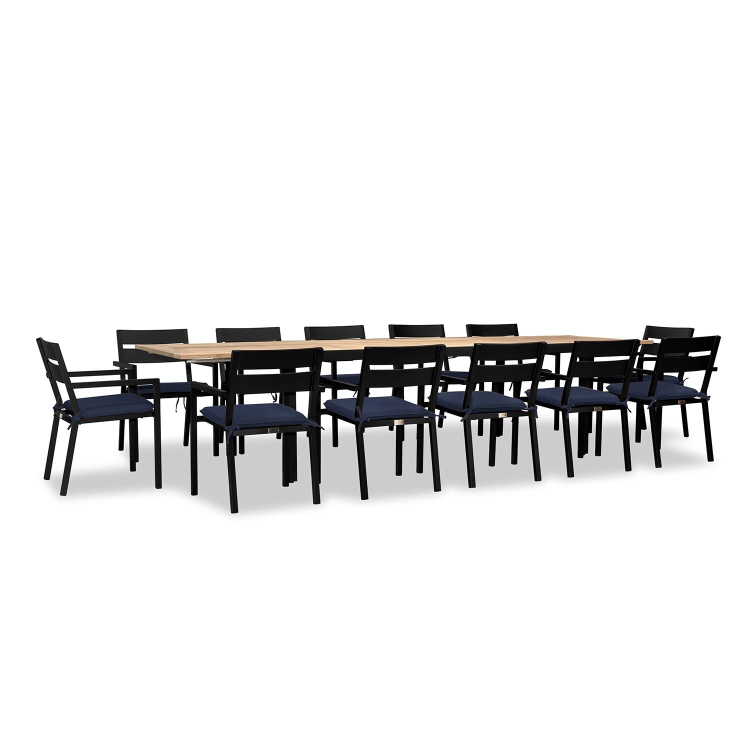 Calm Bay Communal 13 Pc Reclaimed Teak Extendable Dining Set in Black/Spectrum Indigo by Lakeview - White Background 3 thumbnail