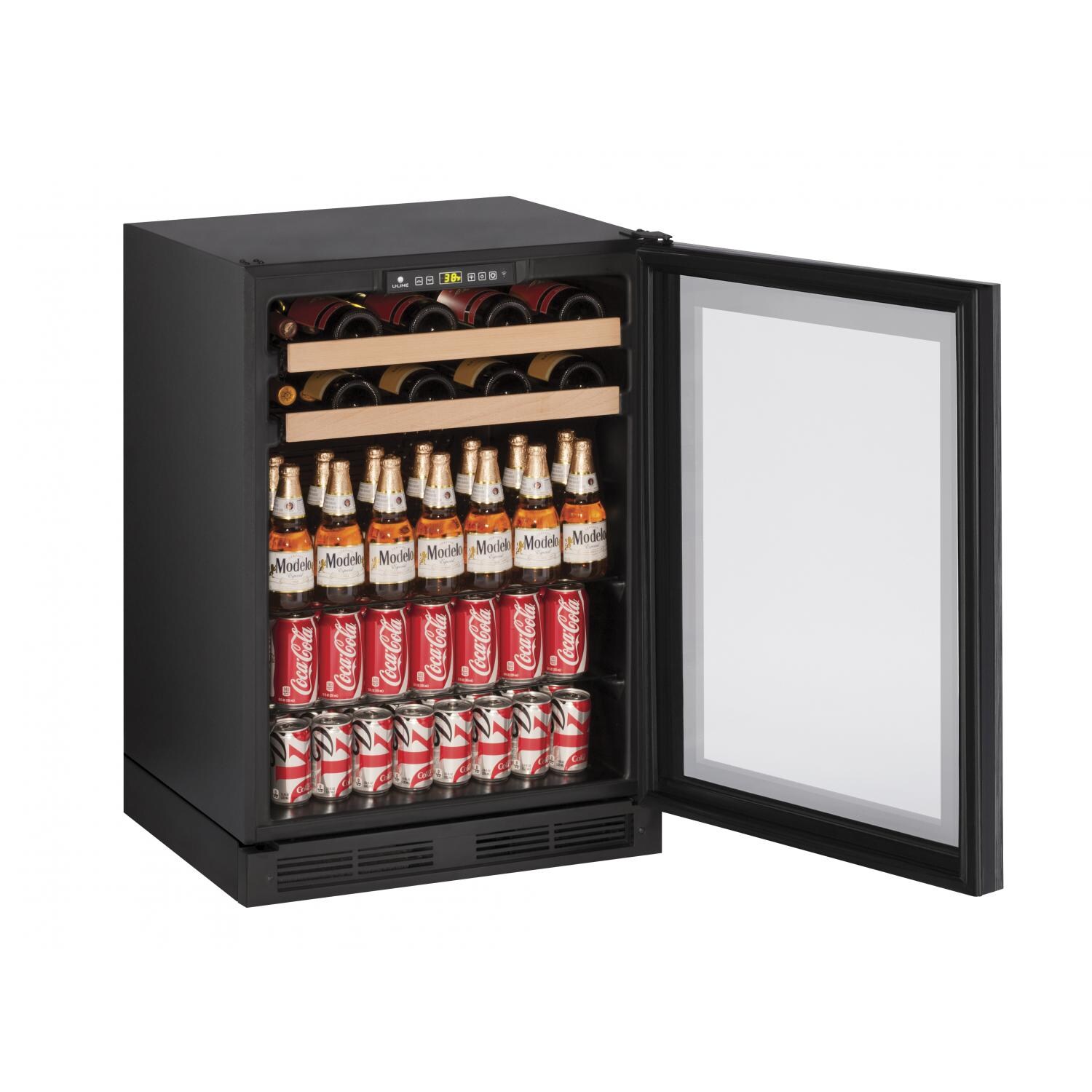 U-Line 1000 Series 24-Inch 5.4 Cu. Ft. Built-In Beverage Center - Panel Ready - Open View With Beverages thumbnail