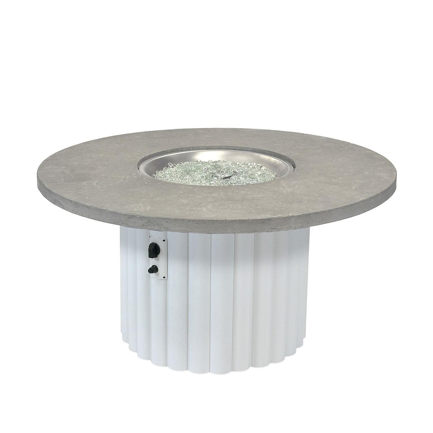 Reverie REVRWH-48-K 48-in Round Aluminum Gas Fire Pit Table w/ Relic Grey Supercast Top & White Base - Display - White Background thumbnail