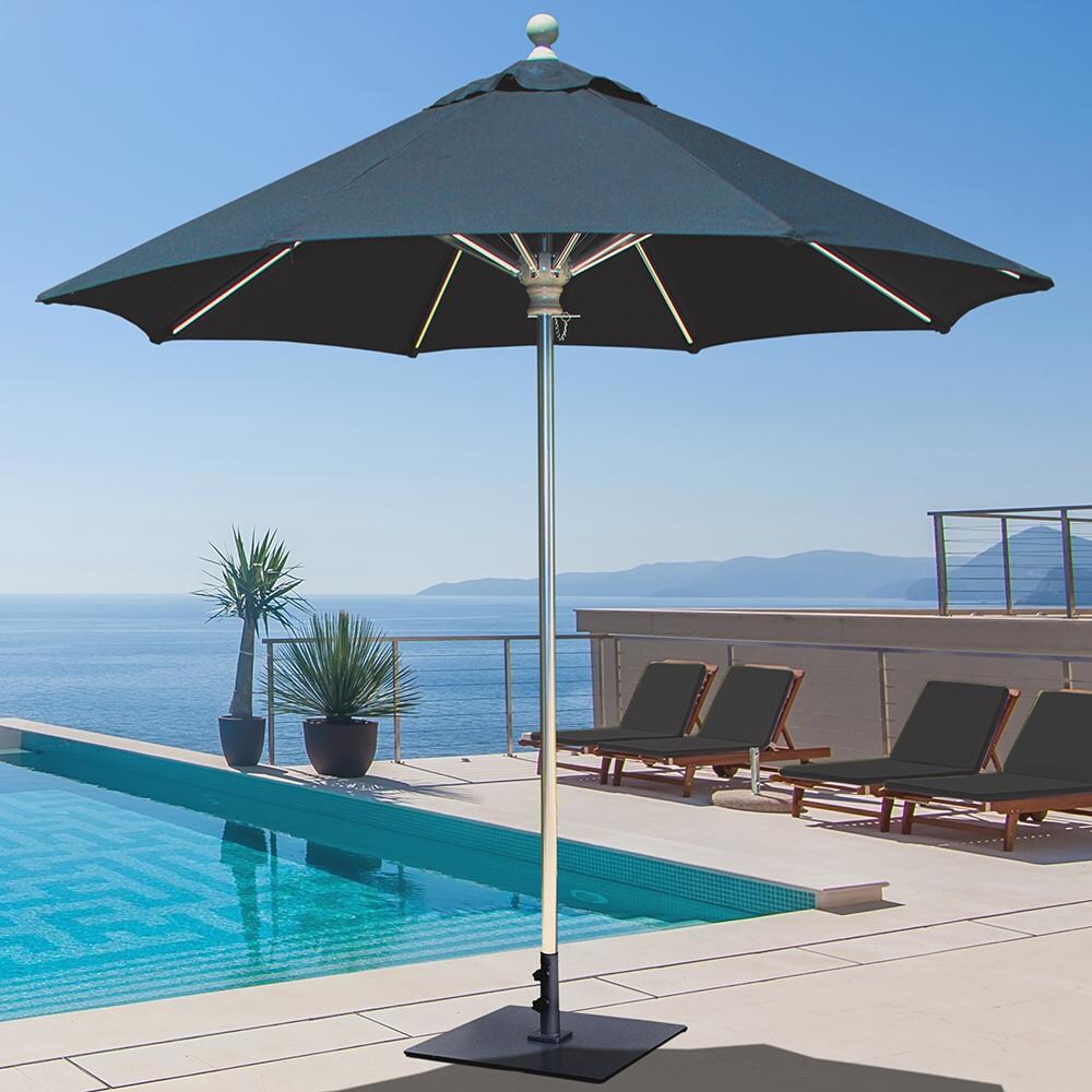 Galtech 7.5 Ft. Octagonal Patio Umbrella W/ Manual Lift - Lifestyle View - Shown In White Finish W/ Tangerine Sunbrella Fabric (Umbrella Base Not Included) thumbnail