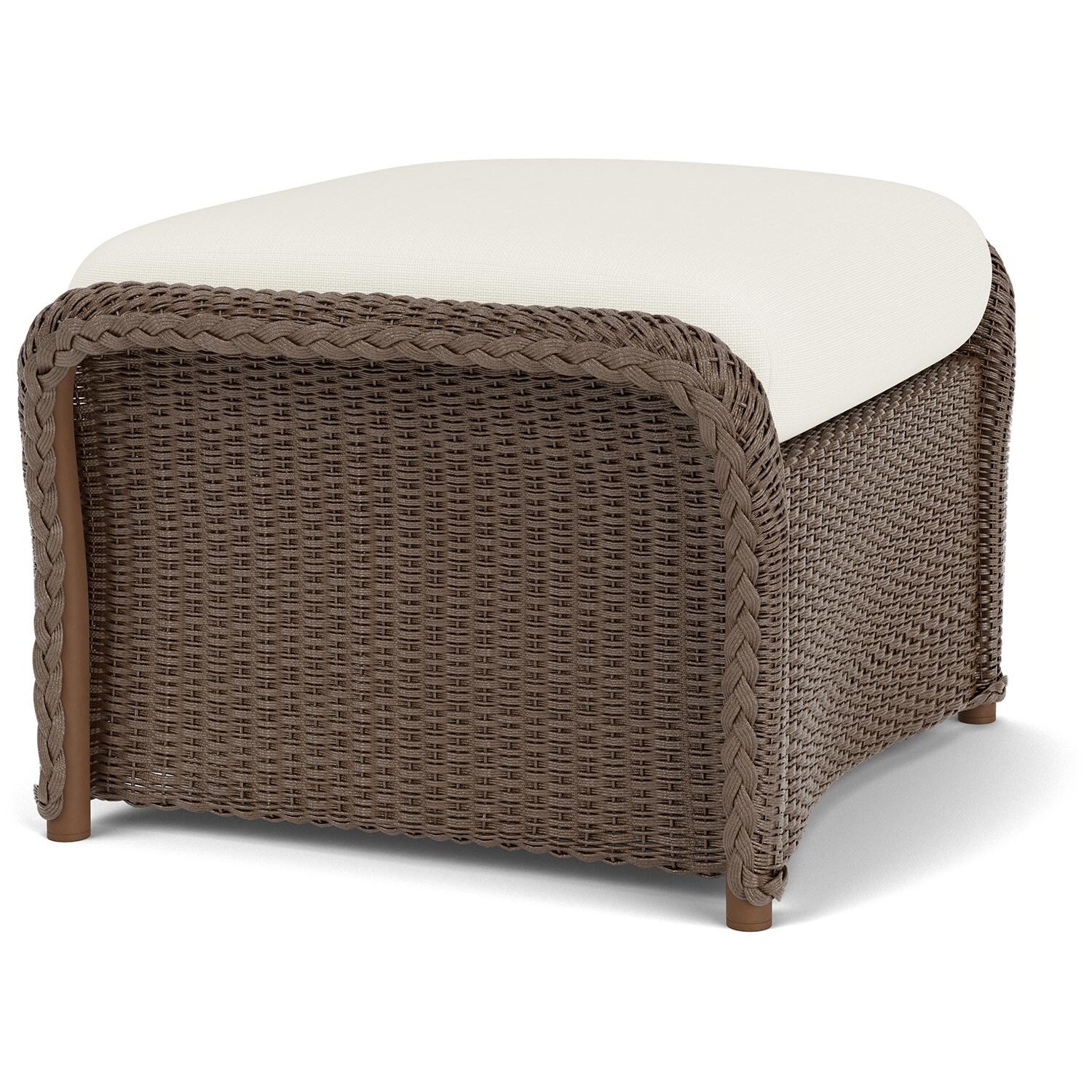 Lloyd Flanders Weekend Retreat Woven Ottoman in Bark Finish W/ Sailcloth Salt Fabric - Angled thumbnail