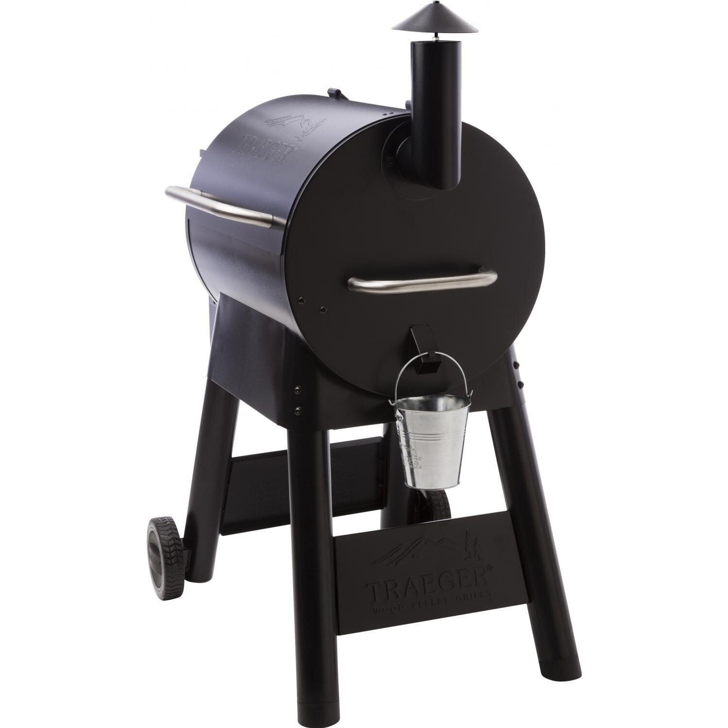 Traeger Pro Series 22 Blue Pellet Grill On Cart - Side View with Lift Bar & Grease Bucket thumbnail