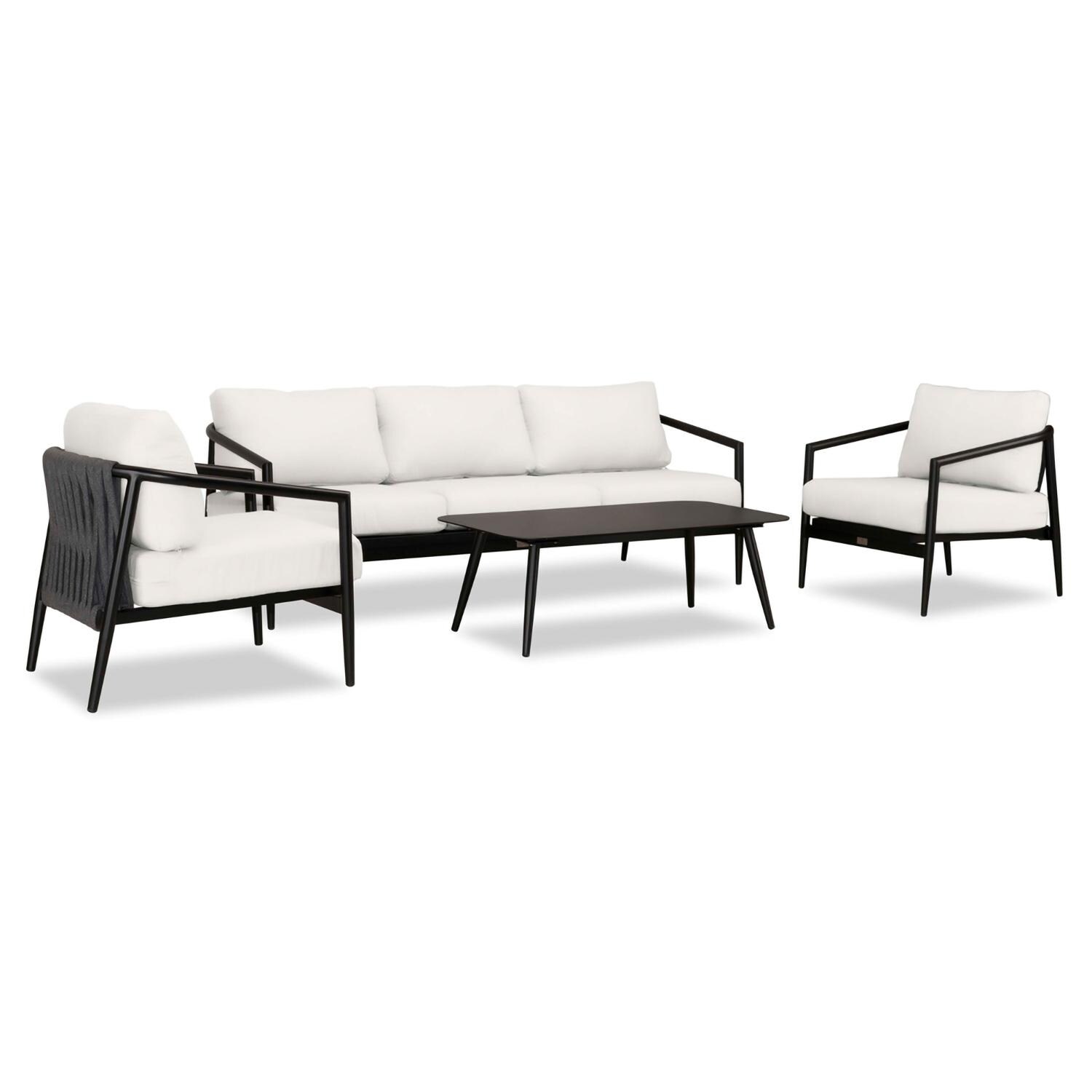 Lakeview Midnight Cove 4 Pc Aluminum Sofa Seating Set in Black/Carbon/Canvas Natural - Angled - White Background thumbnail