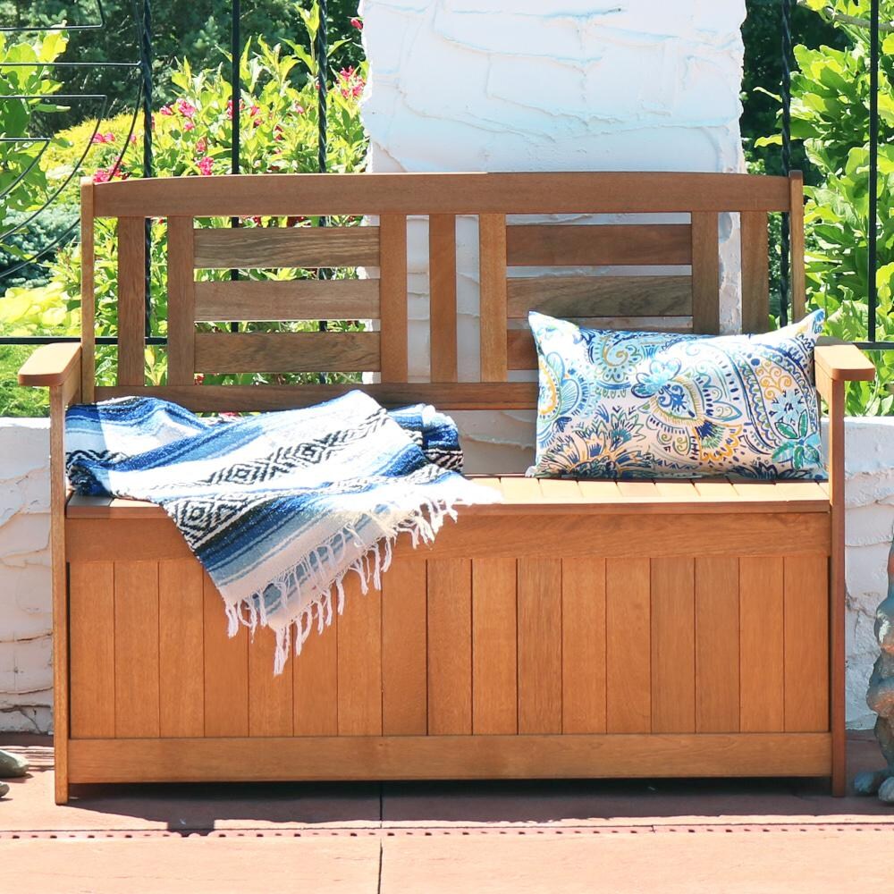 Sunnydaze Decor Meranti Wood Outdoor Storage Bench - Teak Oil Finish - 51-Inch - FRN-893 image