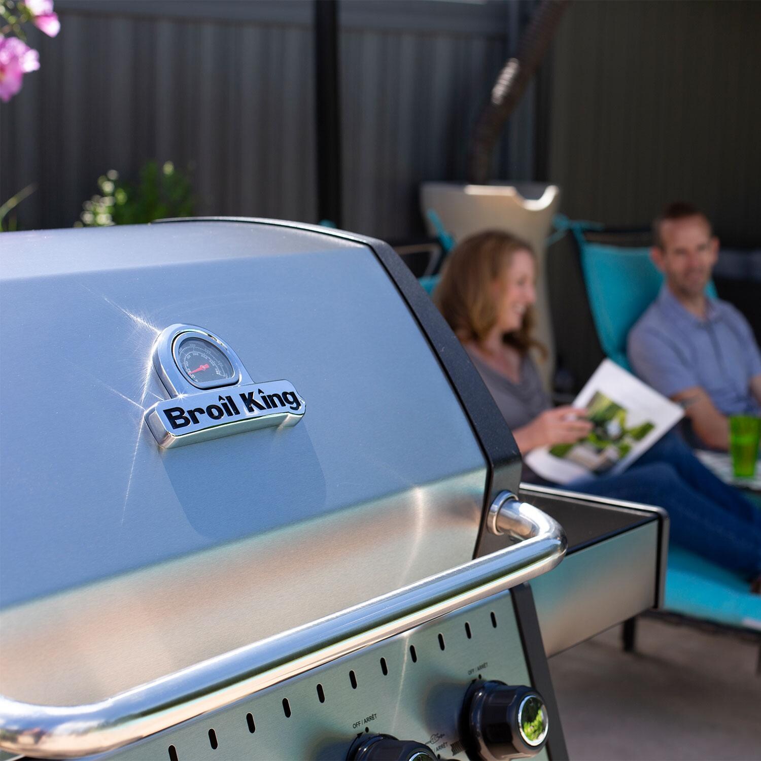 Broil King 865384 24 Inch Crown S490 Propane Gas Grill - Logo - Close-Up View - Lifestyle thumbnail
