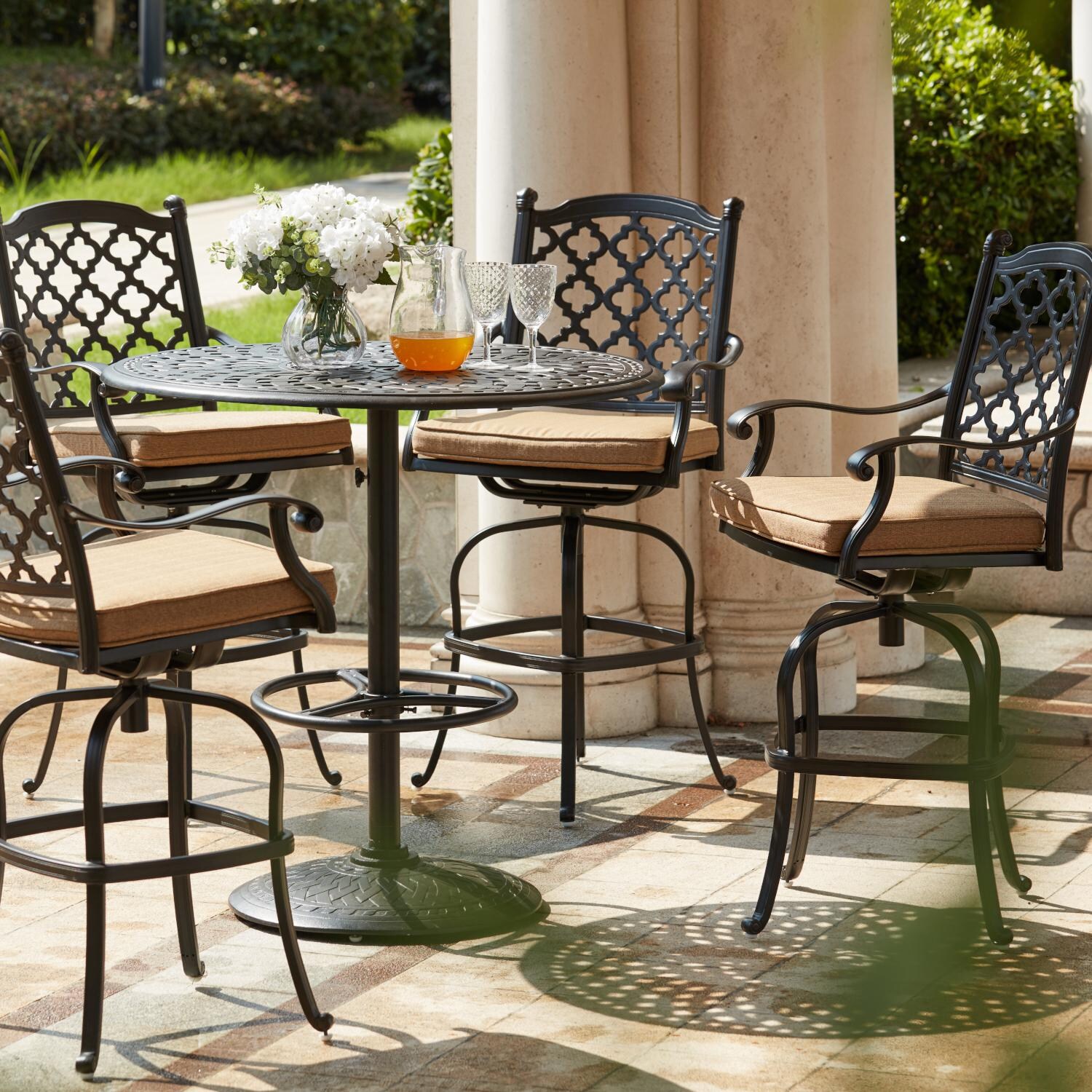 Darlee 201650-5PC-60F Madison 5 Piece Cast Aluminum Patio Bar Set W/ 42 Inch Round Table thumbnail